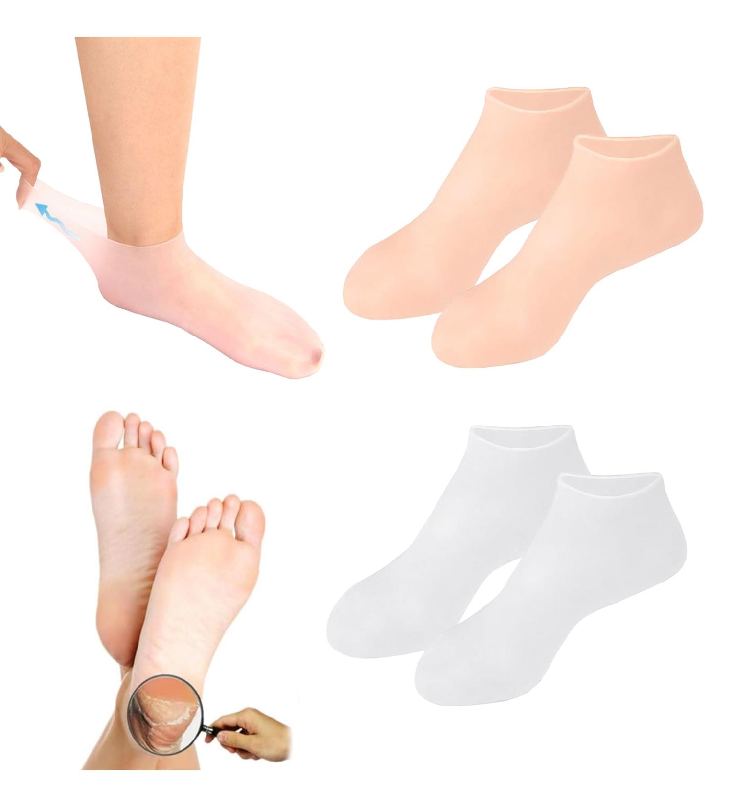 Moisturizing Silicone Socks for Women - 2 Pairs of Anti-Slip Pedicure Socks for Dry Cracked Feet - Soft & Hydrating Skin Color - Buy Online on GoSupps.com