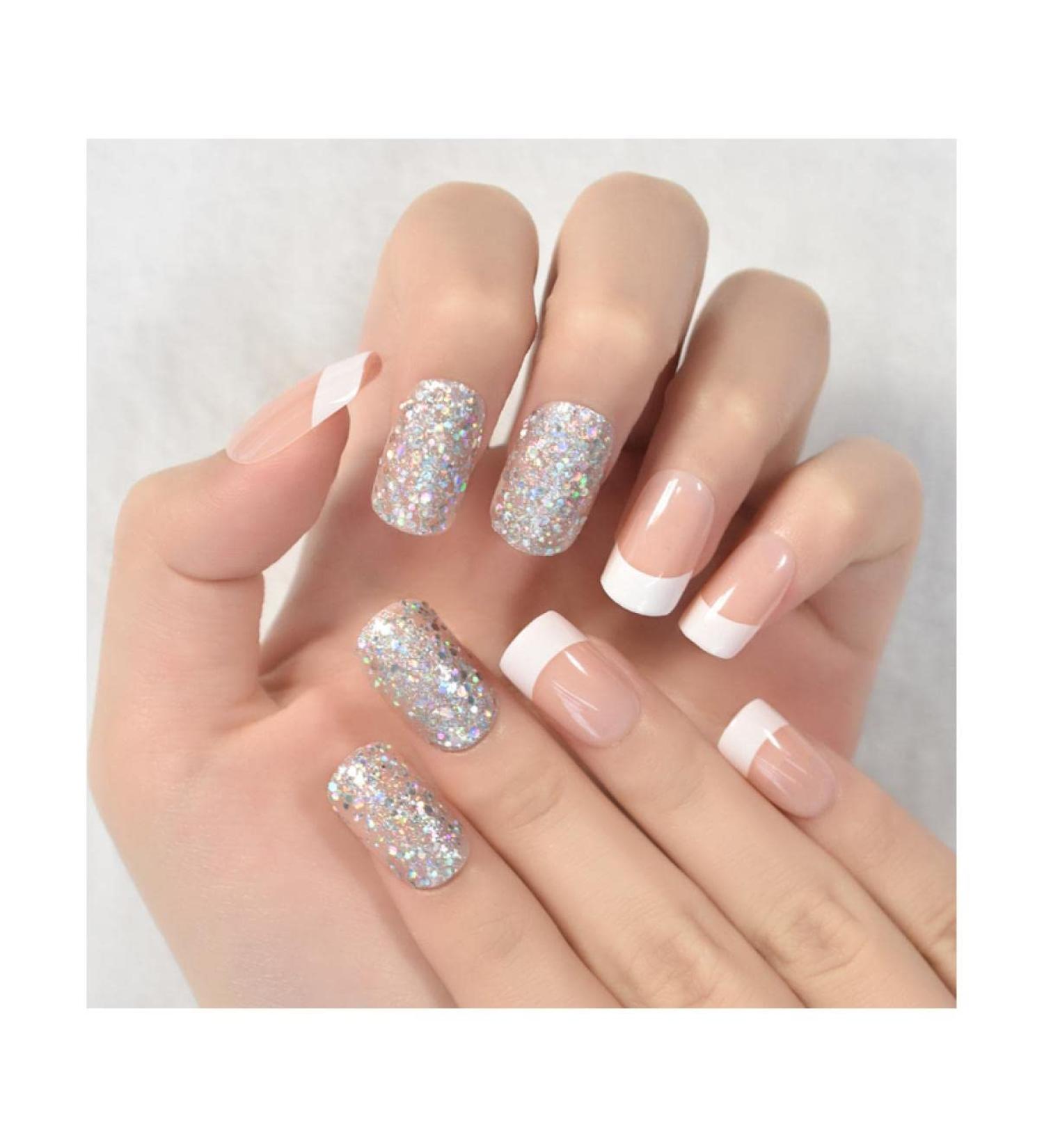 Summer Short Natural Nude White French Nail Tips False Fake Nails Gel Press on Wearable Fake Nails for Women and Girls Nail Tips