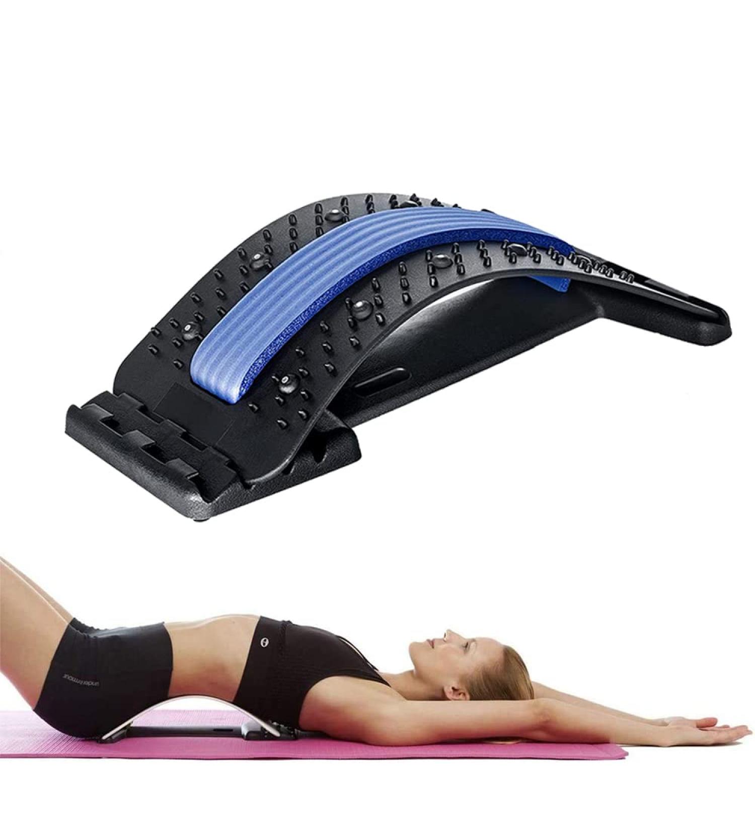 Anyingkai Adjustable Back Stretcher - Back Extension & Massage Support for Lumbar Pain Relief - 3 Steps - Black/Blue - Buy Online on GoSupps.com