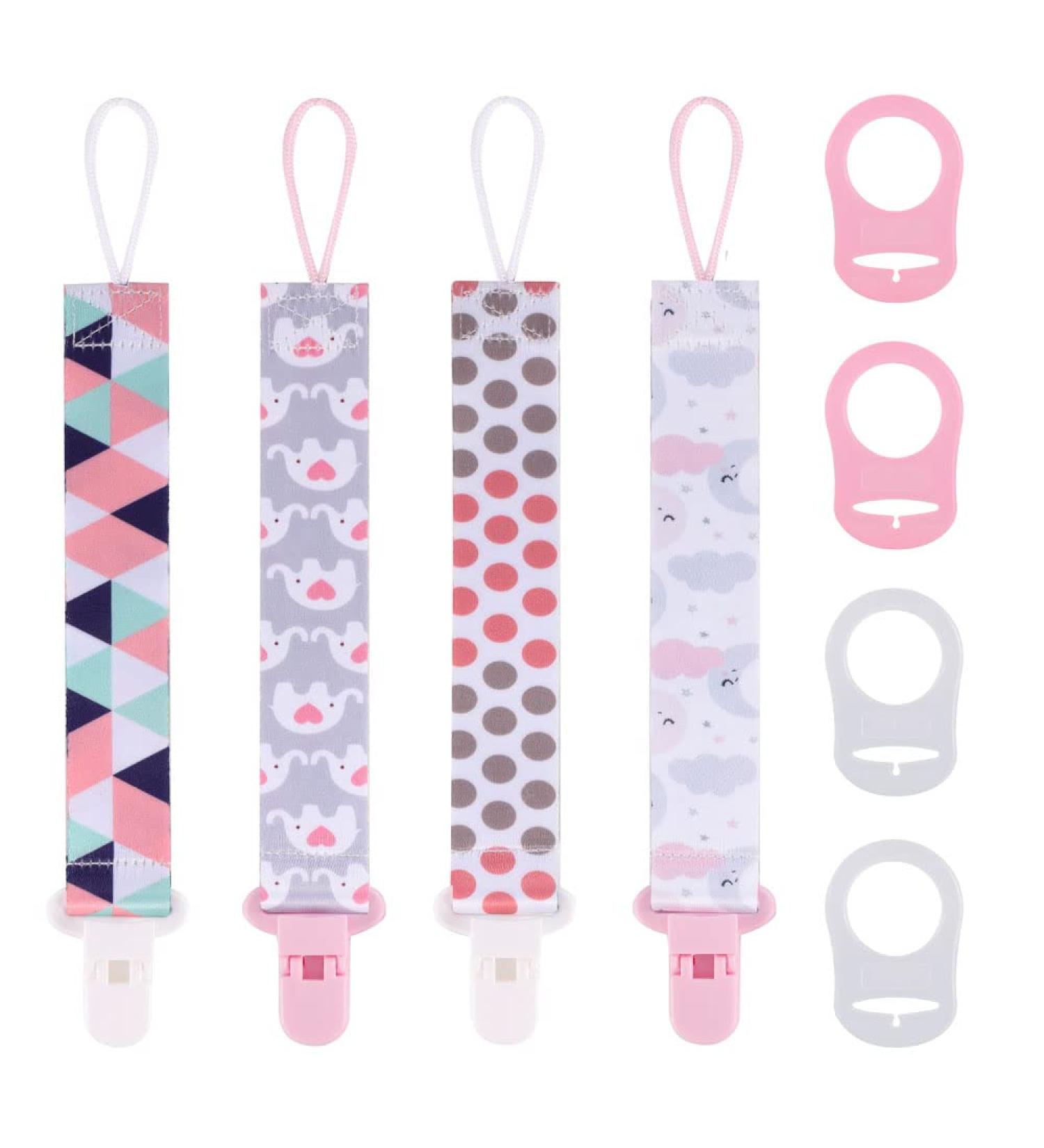 Pacifier Holder Leashes 8 Pcs Set for Girls | Silicone Button Ring Adapters | Fits All Pacifiers | Baby Teething Toys & Shower Gift - Buy Online on GoSupps.com
