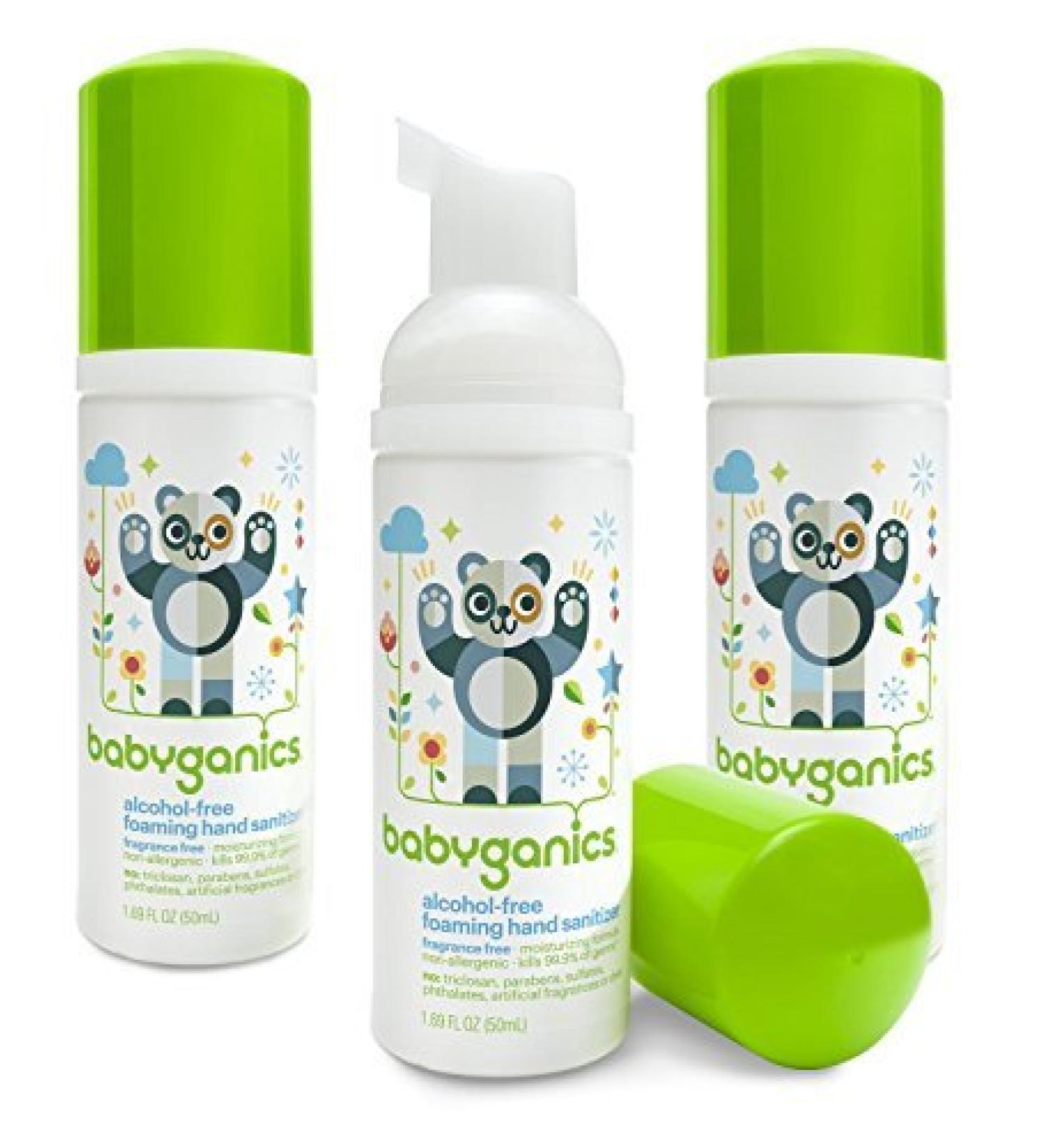 Babyganics Alcohol-Free Foaming Hand Sanitizer Fragrance Free On-The-Go Pump Bottle 50 ml - 1.69 Fl Oz (Pack of 3)
