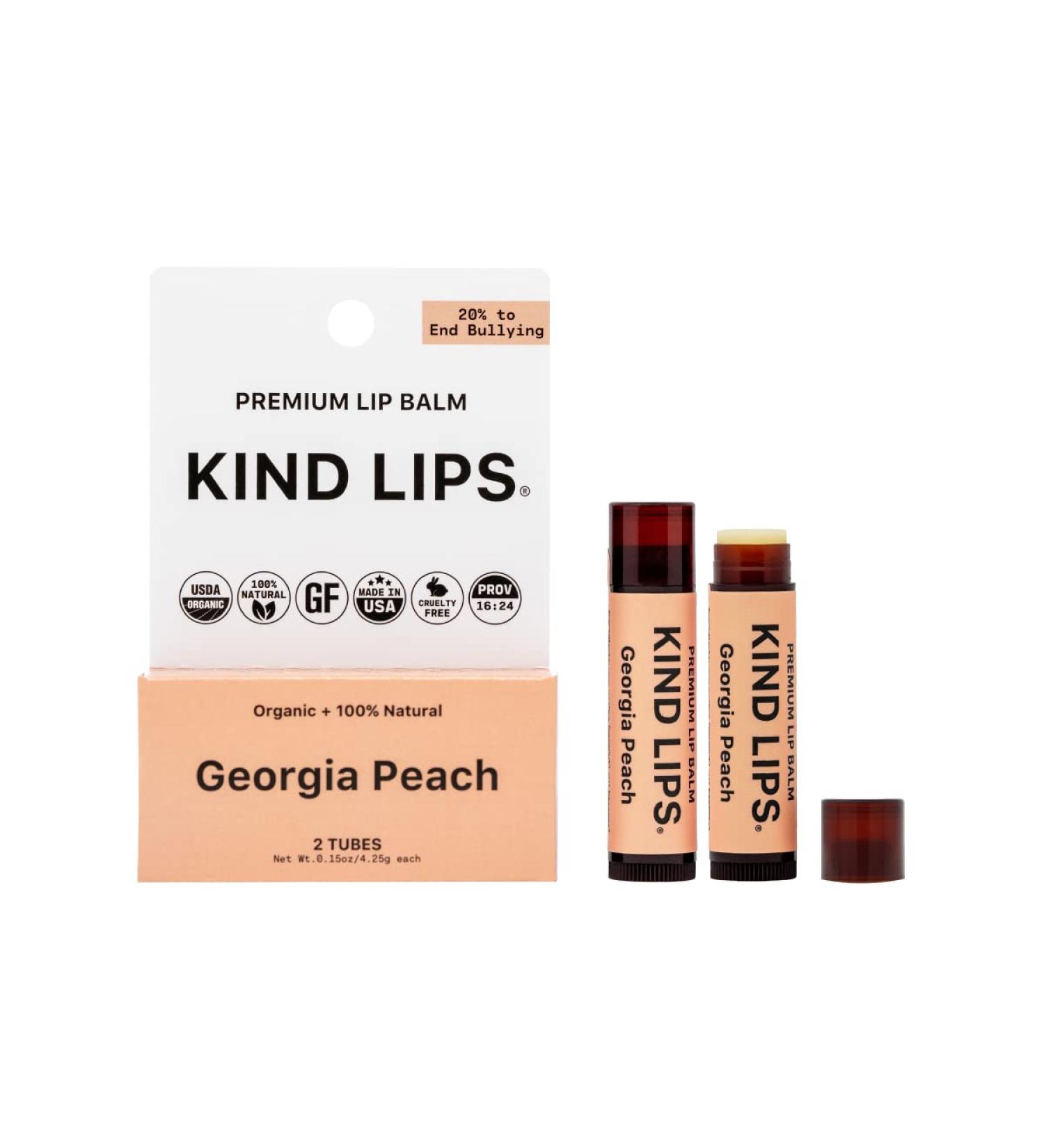 Kind Lips Lip Balm - Georgia Peach Flavor | Nourishing & Moisturizing with Shea Butter & Vitamin E | 0.15 Oz (Pack of 2) - International Shipping Available - Buy Online on GoSupps.com