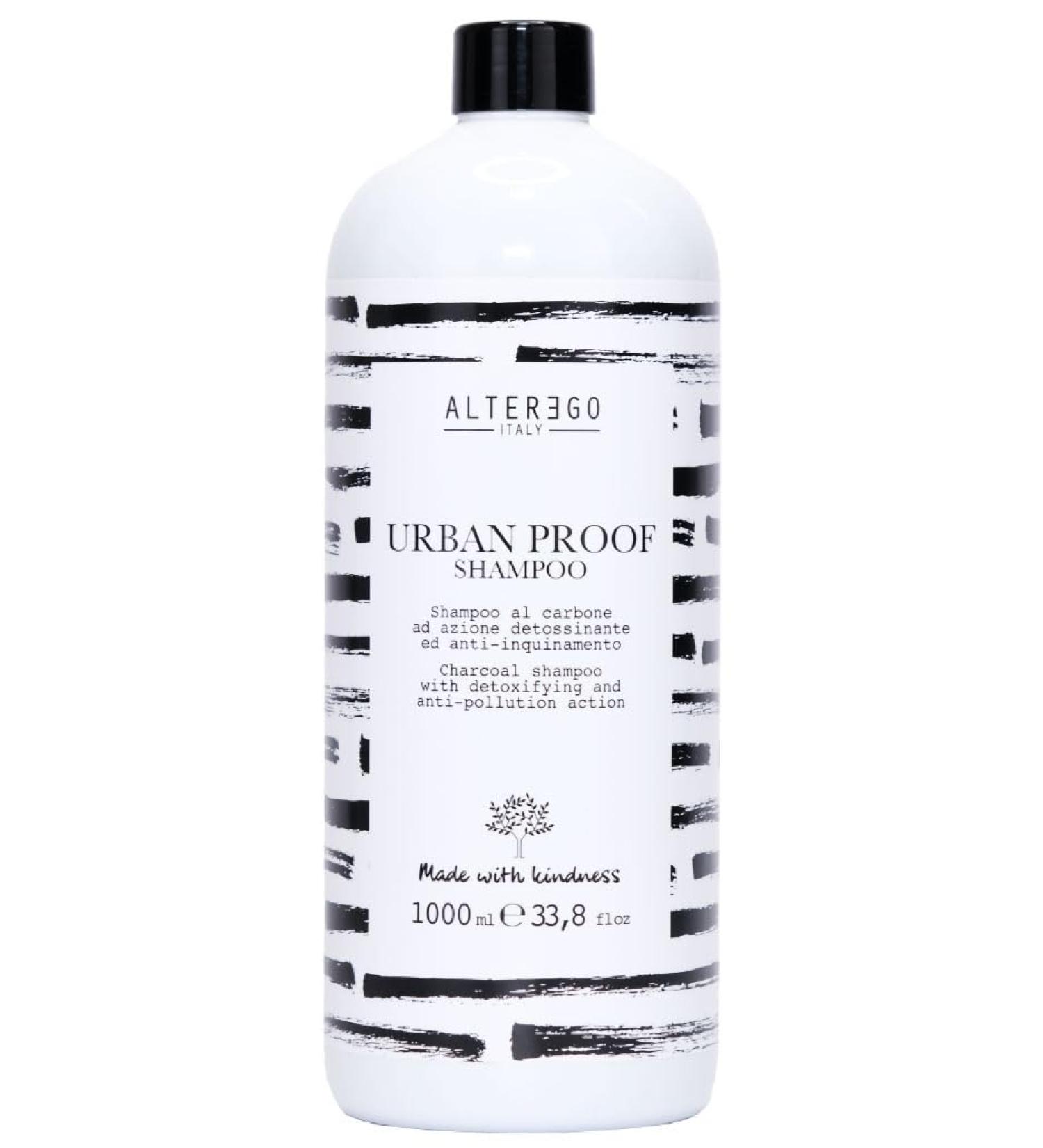 Alter Ego Urban Proof Charcoal Shampoo | 100% Natural Bamboo Charcoal with Urban Shield Technology | Sulfate-free Paraben-free Shampoo Ideal for All Hair Types (1000 ml)