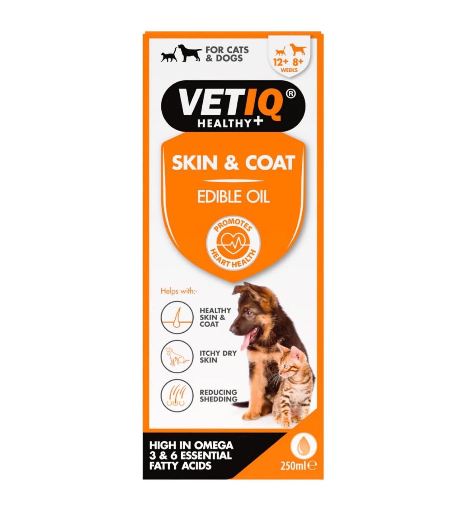 VetIQ Skin & Coat 250ml Promotes Healthy Skin & Coat with Omega 3 Oil Dog Grooming Supplement Helps Reduce Shedding Dog & Cat Supplements For Dry Itchy Skin - Buy Online on GoSupps.com