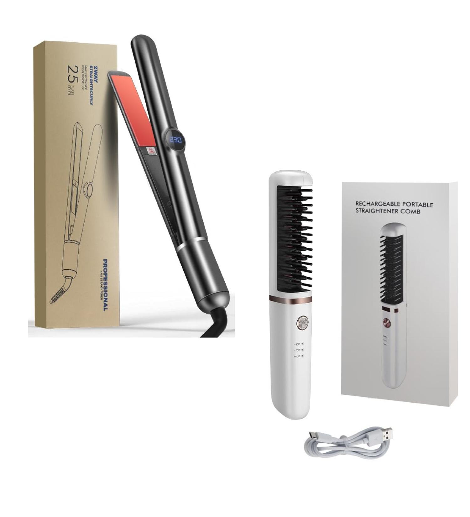 Professional 2 in 1 Hair Straightener & Curler | Hair Straightener Brush Gift | International Shipping Available - Buy Online on GoSupps.com