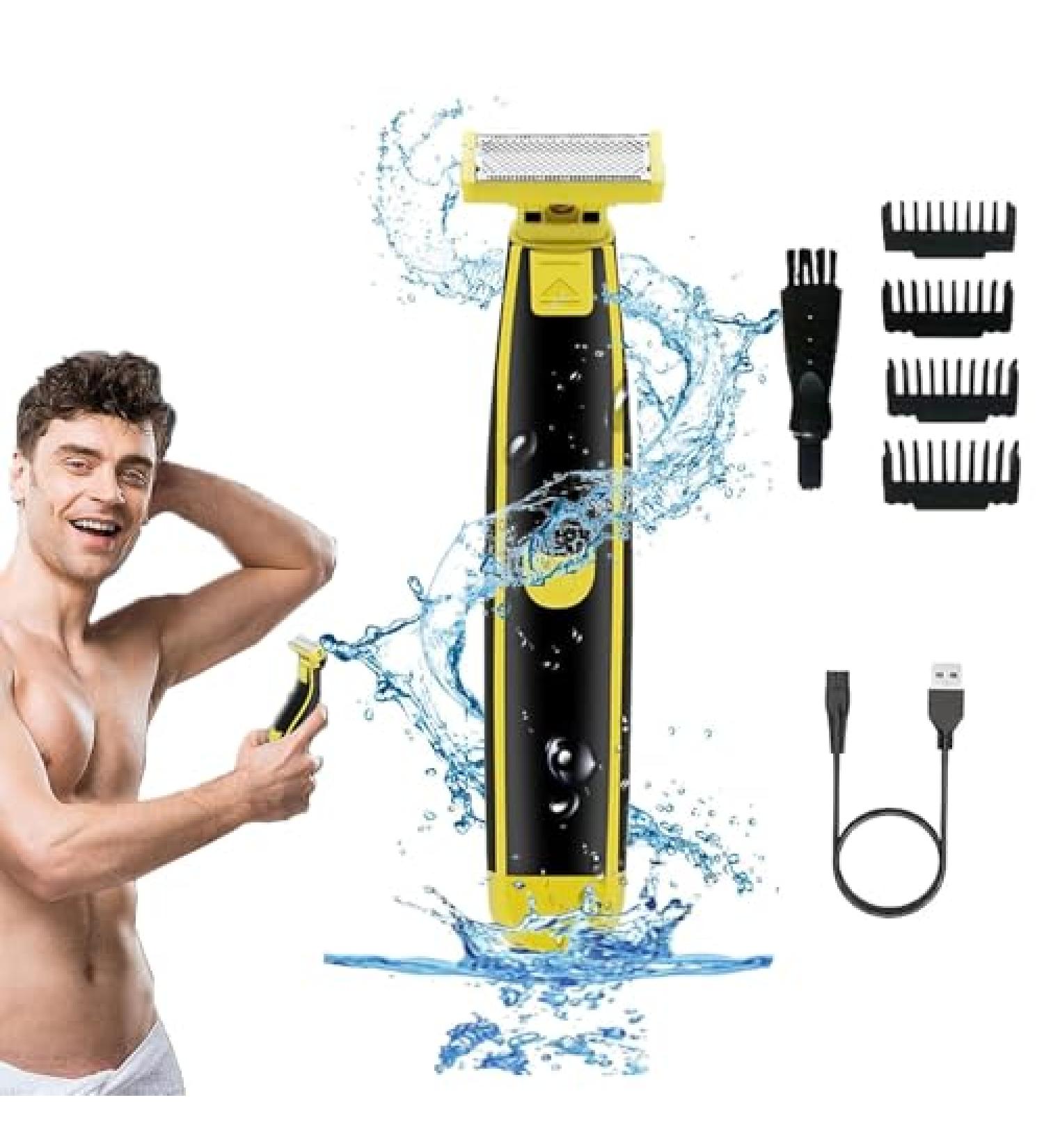Full Body Washed Wet & Dry Shaver Waterproof Male Hygiene Razor Electric Body Hair Trimmer for Men USB Rechargeable Shaver with 4 Types of Limited-Length Combs (1 Set) - Buy Online on GoSupps.com