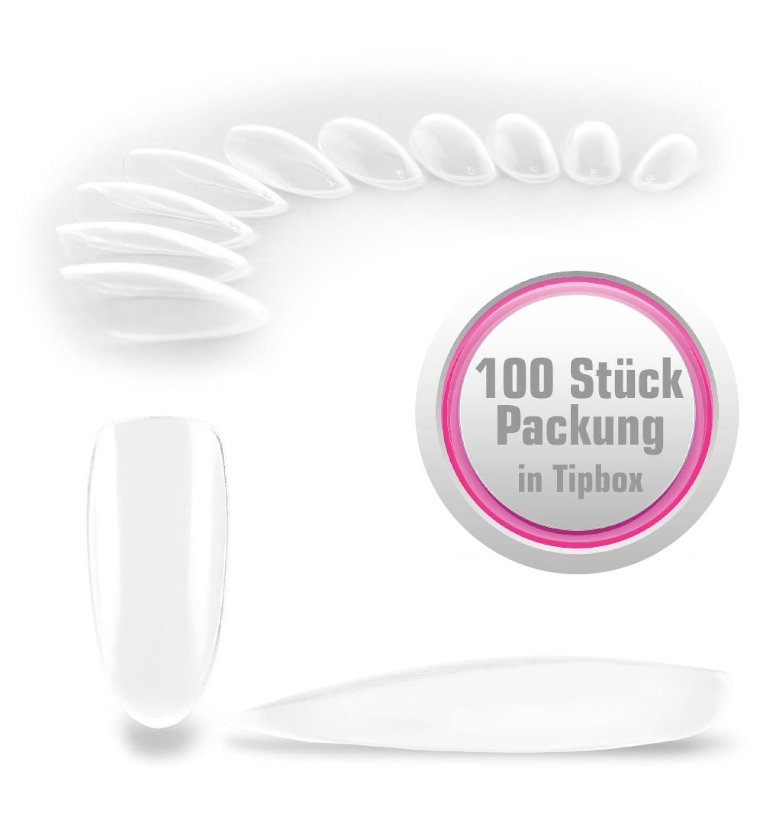 100 artificial nail tips oval clear without adhesive surface in tip box