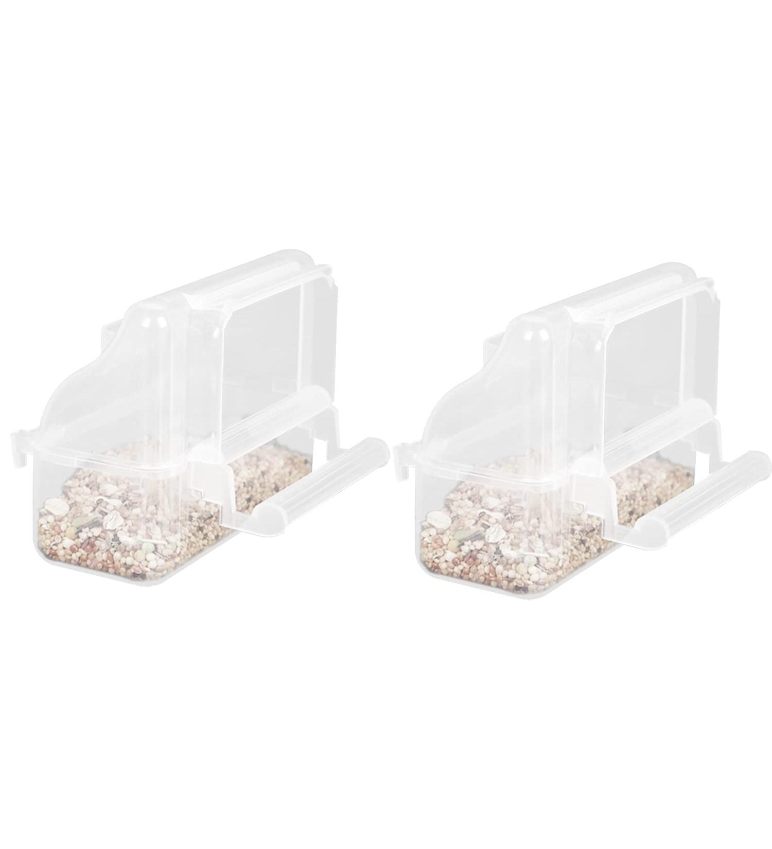 LSRVNM 2-Piece Bird Cage Feeder Set - Transparent Parrot Feeder & Water Bowl for Budgies Canaries & Nymphics - Perfect Hanging Design with Standing Poles - Buy Online on GoSupps.com