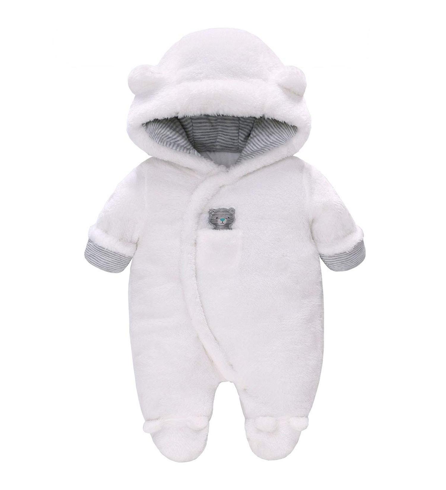 Vine Baby Hooded Fleece Romper Snowsuit | White Infant Jumpsuit 9-12 Months - Buy Online on GoSupps.com
