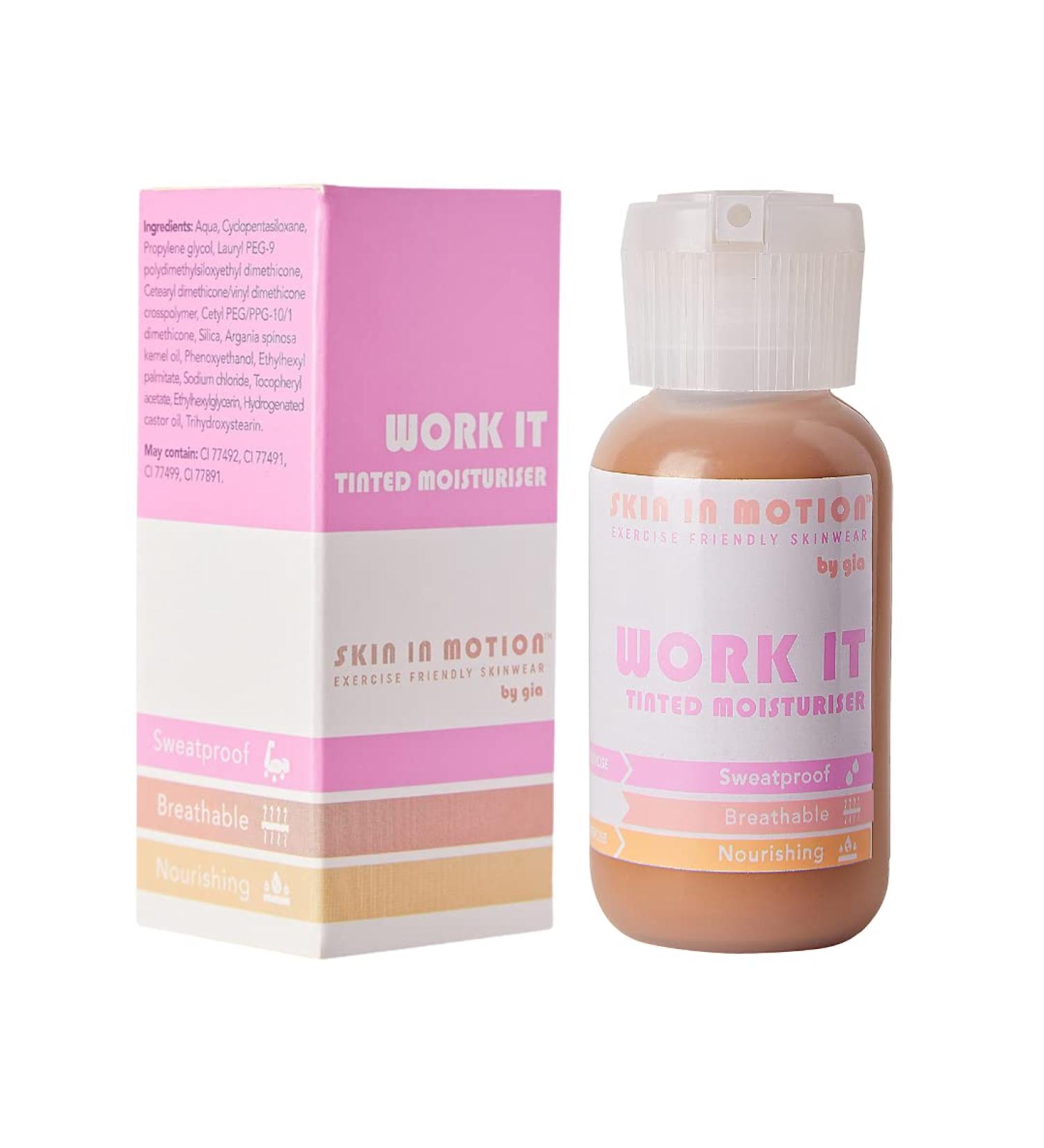 Skin in Motion Work It Moisturizer Tinted Sweat Resistant with Long Lasting Coverage Menopause Makeup Daily Tinted Moisturizer | Shade 3.0 Dark - Buy Online on GoSupps.com