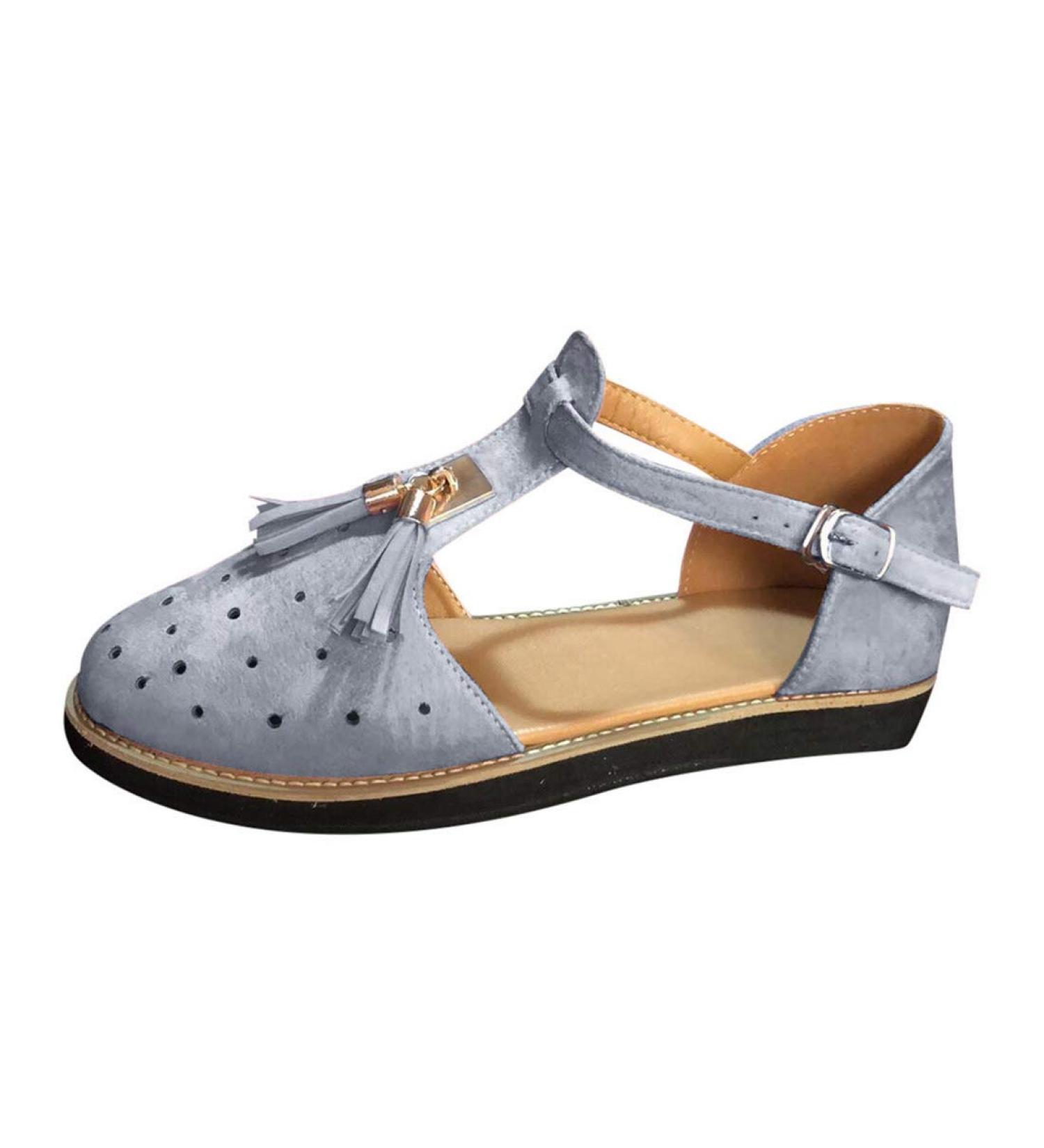 Creev Women's Flat Shape Sandals - Summer Tassel Leather Shoes with Ankle Straps - Vintage Beach Style - Dark Gray 37 EU & 38 EU - Buy Online on GoSupps.com
