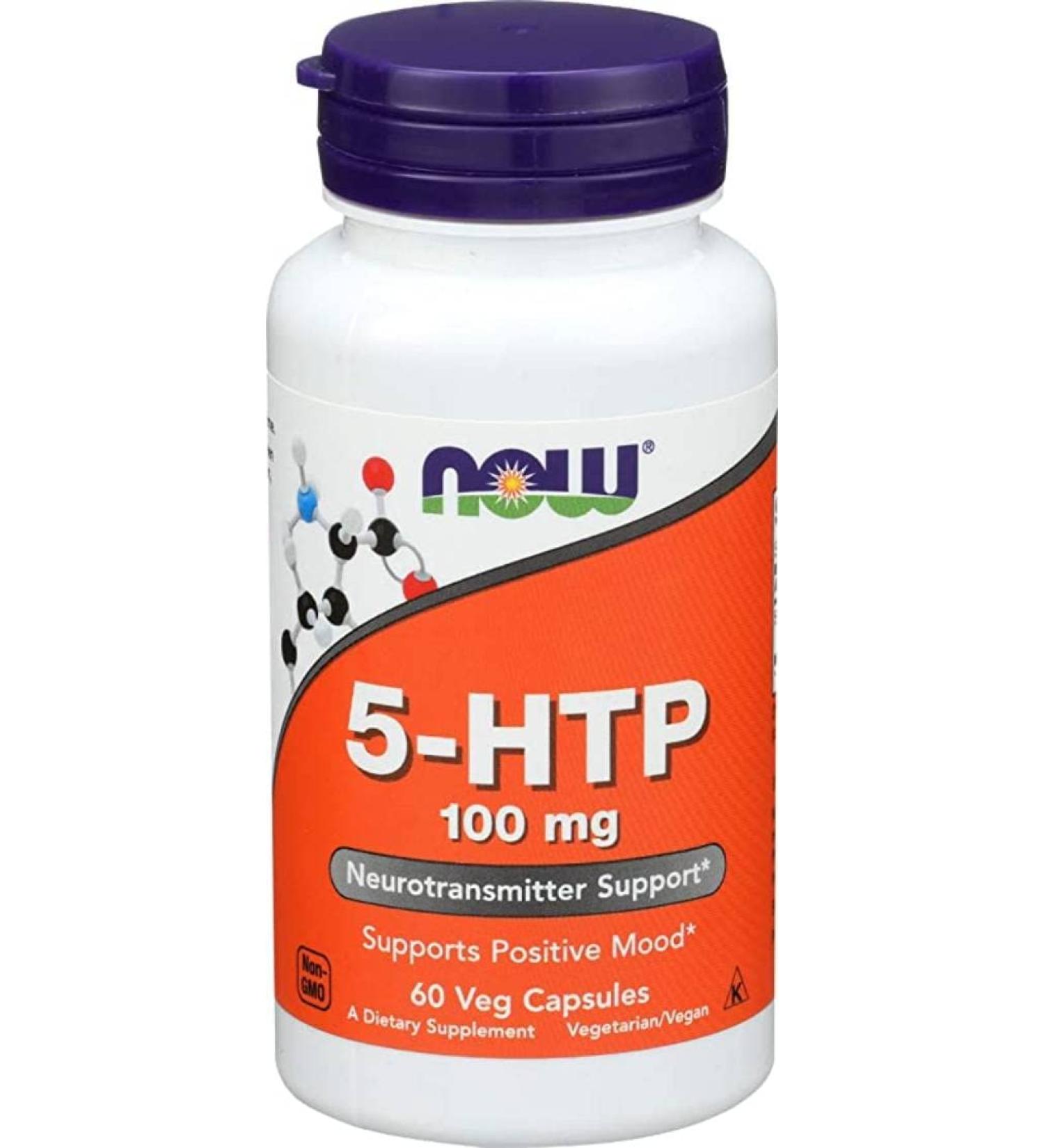 NOW Supplements 5-HTP 100mg Vegetable Capsules 60 Count - Buy Online on GoSupps.com