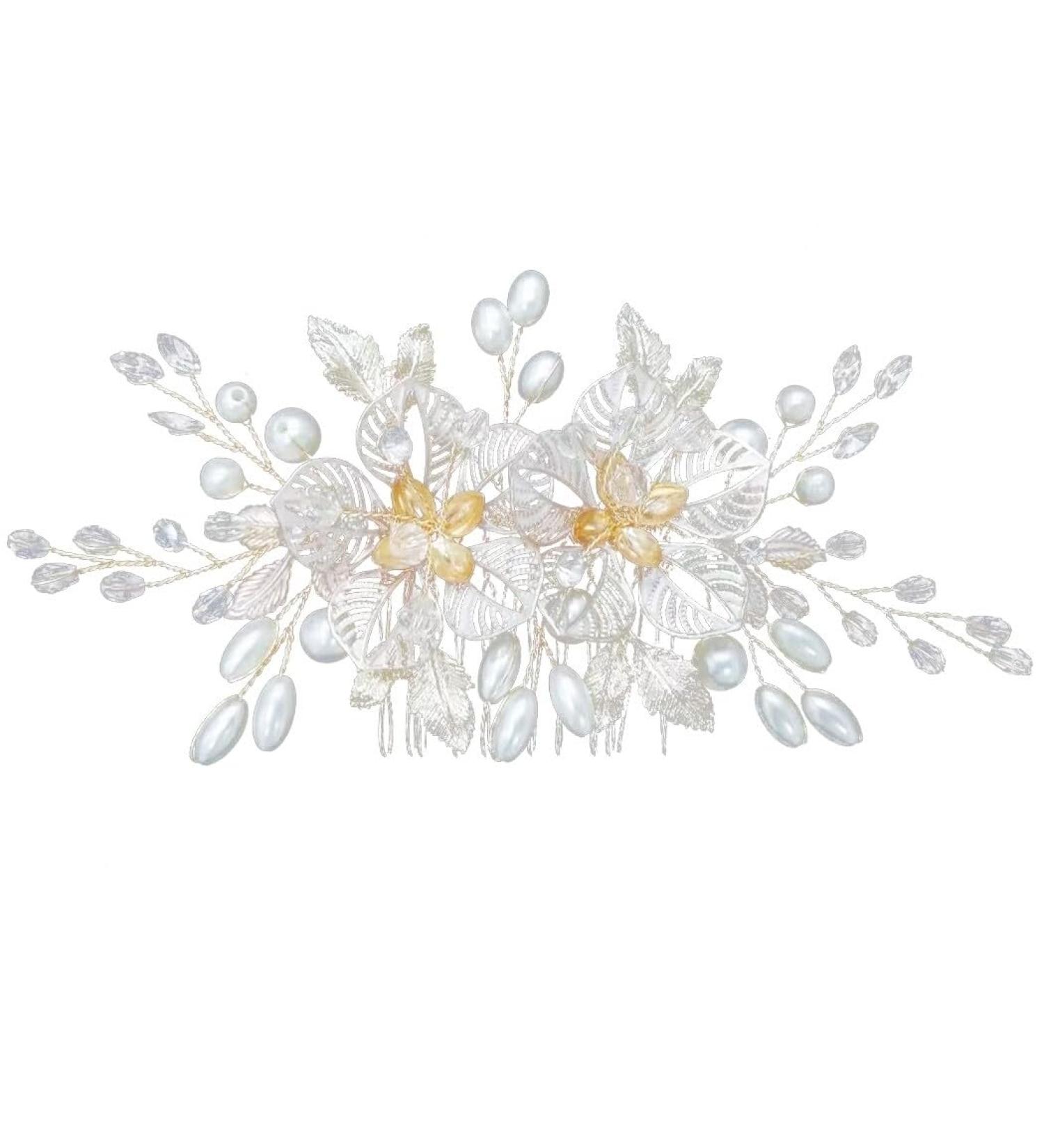 Alloy Leaf and Pearl Embellished Bridal Hair Side Comb: Vintage Flower Wedding Hair Accessory Non-Slip Decoration - Buy Online on GoSupps.com