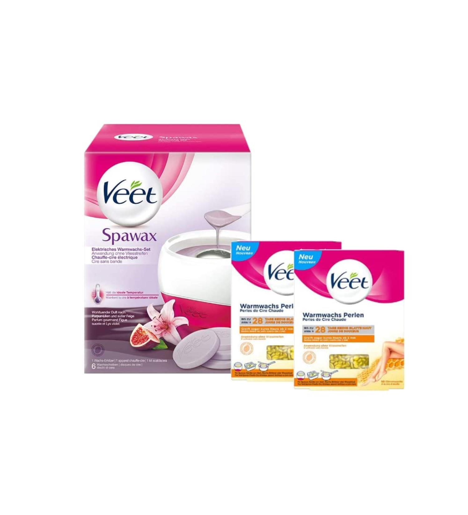 Electric warm wax set + 2x warm wax pearls with beeswax for long-lasting hair removal for up to 28 days of smooth skin veet spawax set + 2x veet warm wax beads 230 g