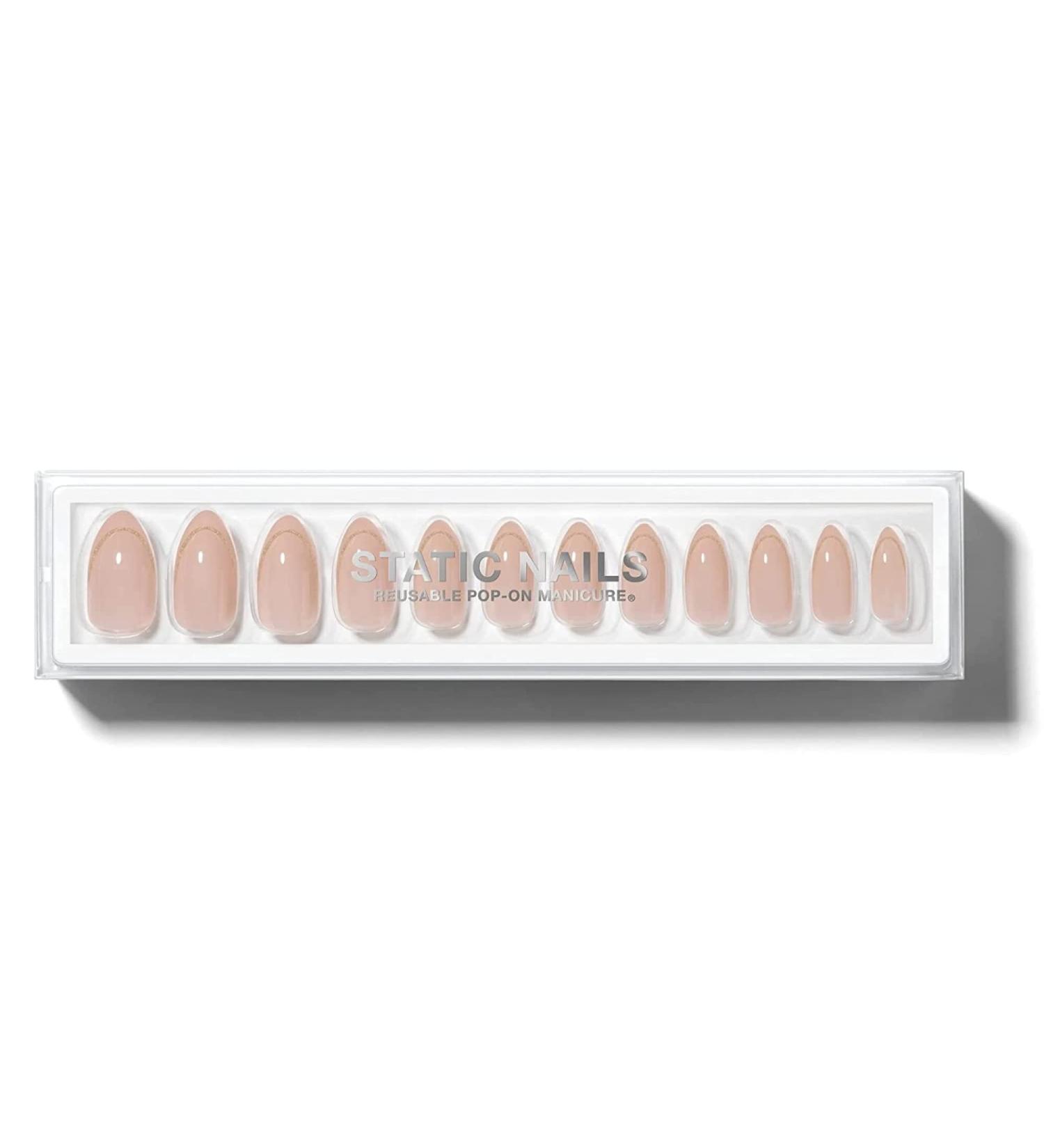 Static Nails Reusable Petite French Almond Manicure Set with Non-Damaging Glue - Fake Acrylic Press On Nails - Buy Online on GoSupps.com