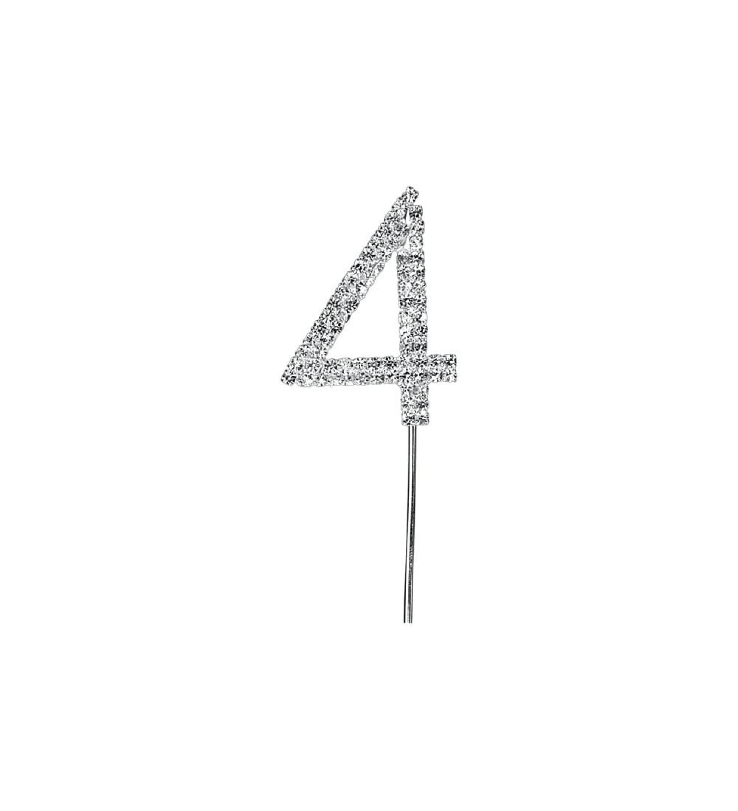 Cake Star Diamante Silver Cake Number Sparkling Numbers 0-9 on Strong Metal Wire Baking Decorations for Celebrating a Birthday or Anniversary Better than Candles Give Cakes a Personal Touch - Clear 4 Diamante Number 4