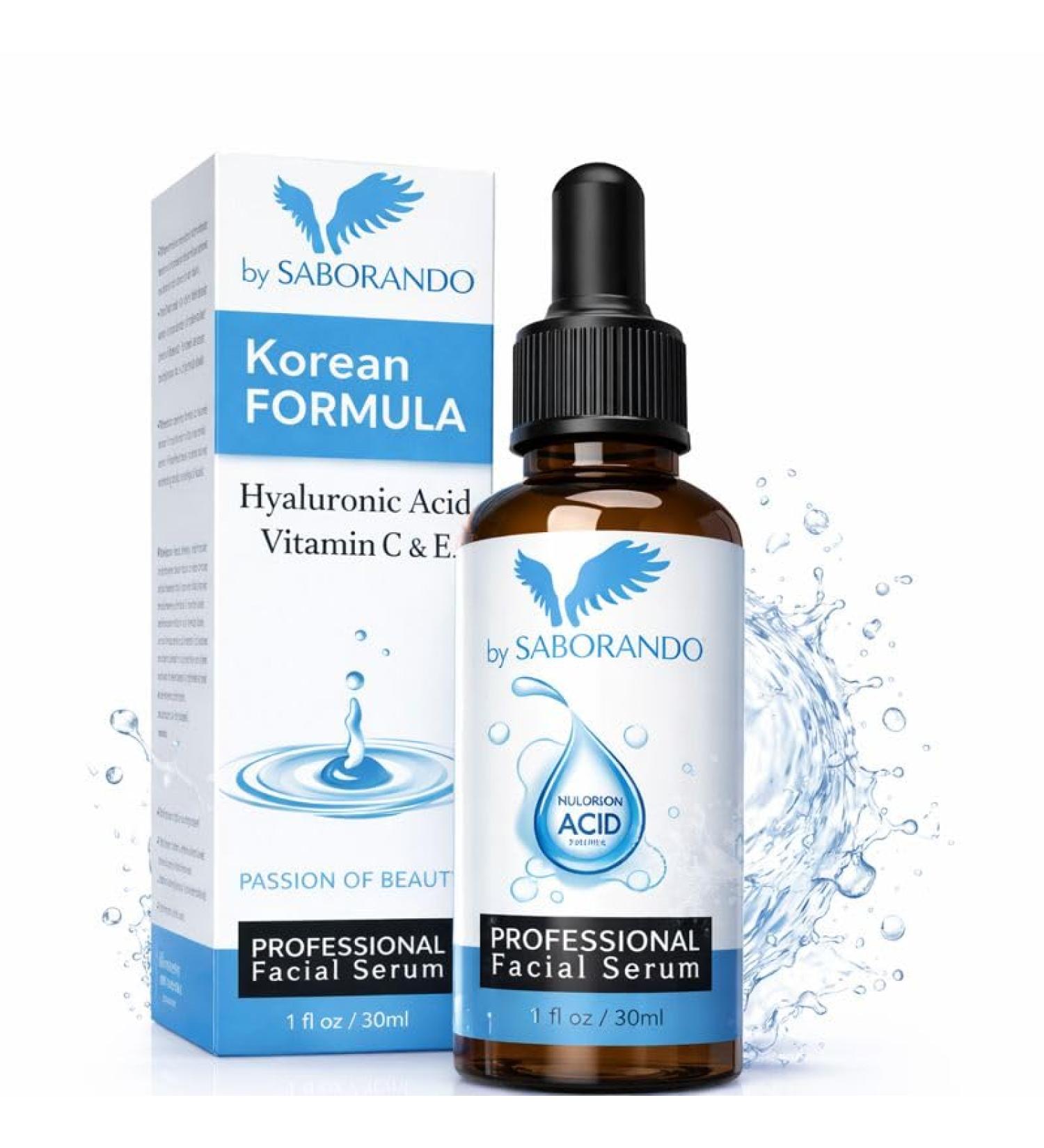  Saborando Korean Skincare Hyaluronic Acid Face Serum - High Dose Hyaluronic Acid + Vitamin C & E - Intense Hydration & Anti-Aging - For All Skin Types - 30ml - Buy Online on GoSupps.com