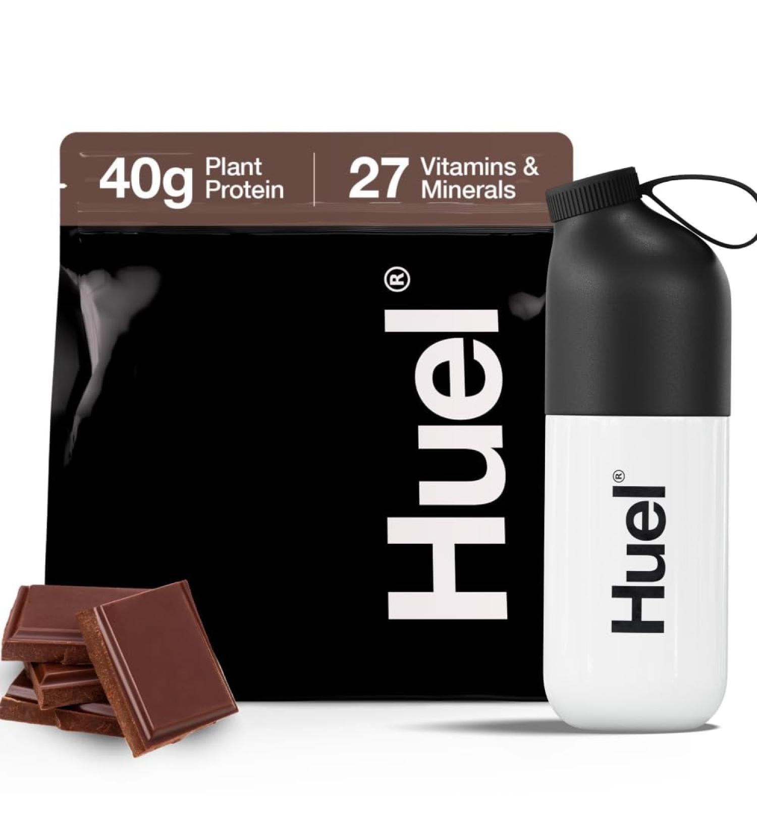 Huel Black Edition Bundle | Chocolate 40g Vegan Protein Powder + Shaker Bottle | Nutritionally Complete Meal | 27 Vitamins and Minerals Gluten Free | Lockable Lid to Avoid Spills | BPA Free - Buy Online on GoSupps.com