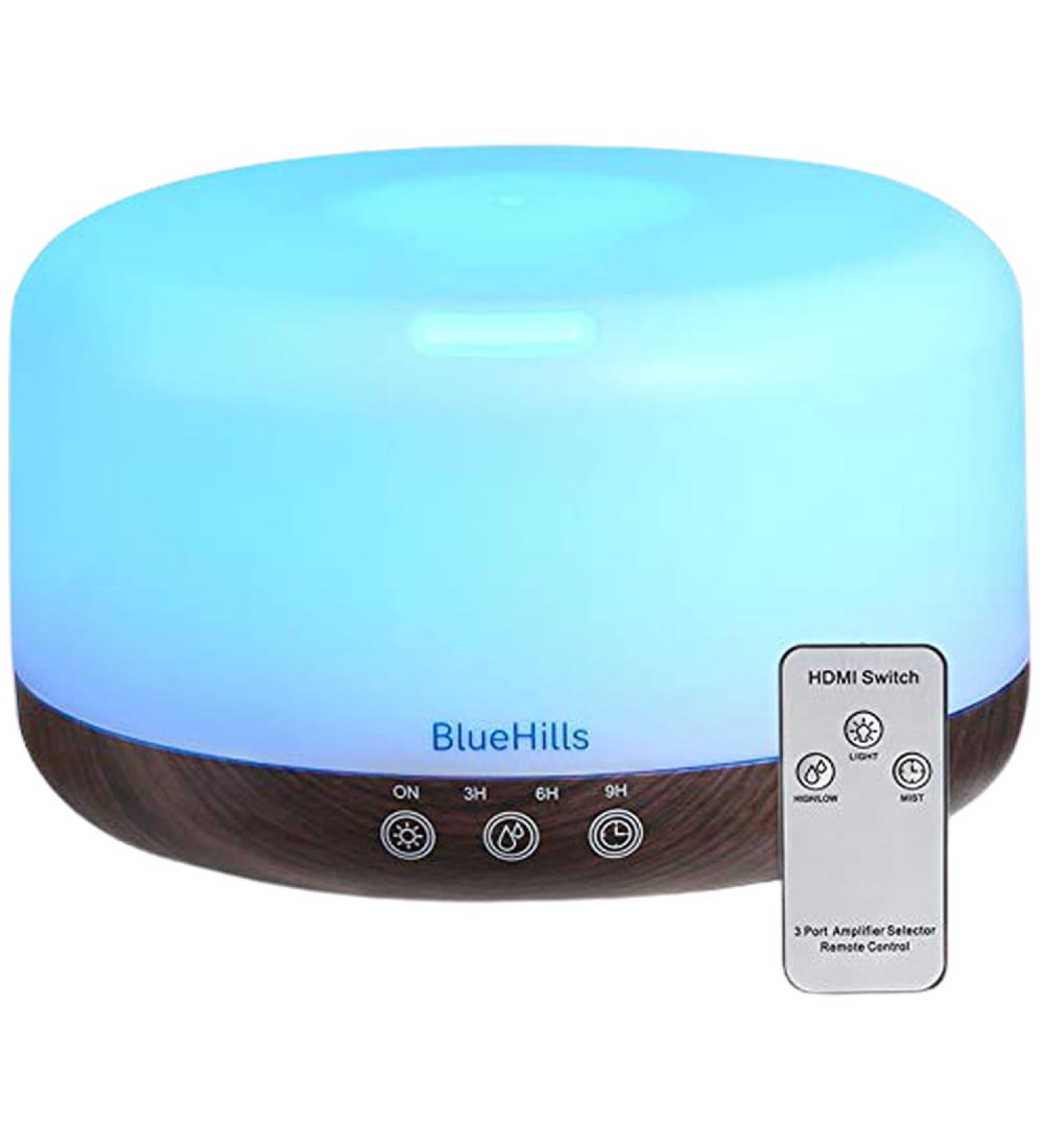 BlueHills Premium 1000 ML Essential Oil Diffuser & Humidifier - Large Capacity Aromatherapy with LED Lights - Dark Wood Grain - Ideal for Large Rooms - Buy Online on GoSupps.com