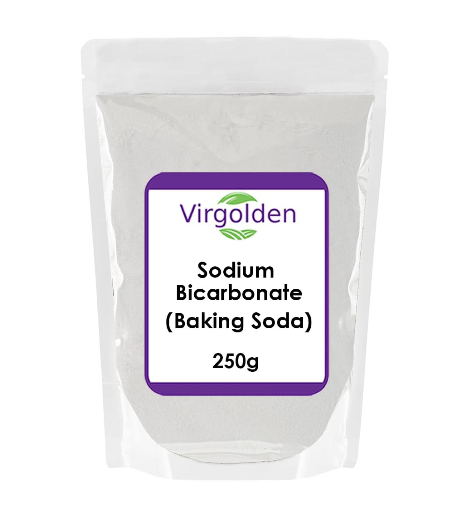 Baking Soda Sodium Bicarbonate 250g by Virgolden Pure Baking Soda for Baking Cleaning Bath Bombs - Buy Online on GoSupps.com