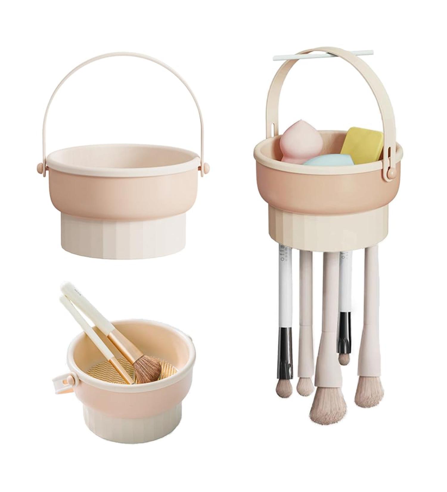 2 in 1 Silicone Makeup Brush Cleaning Mat & Drying Holder - Portable Pink Cosmetic Brush Cleaner - Buy Online on GoSupps.com