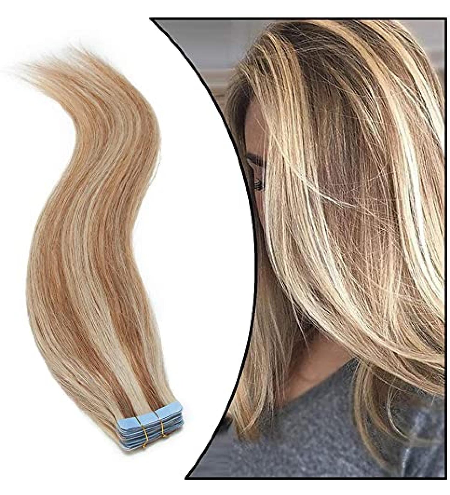 Elailite Tape Extensions - Real Human Hair 20pcs Remy Tape In Extensions 30cm 40g #12/613 Golden Brown & Blonde - Buy Online on GoSupps.com