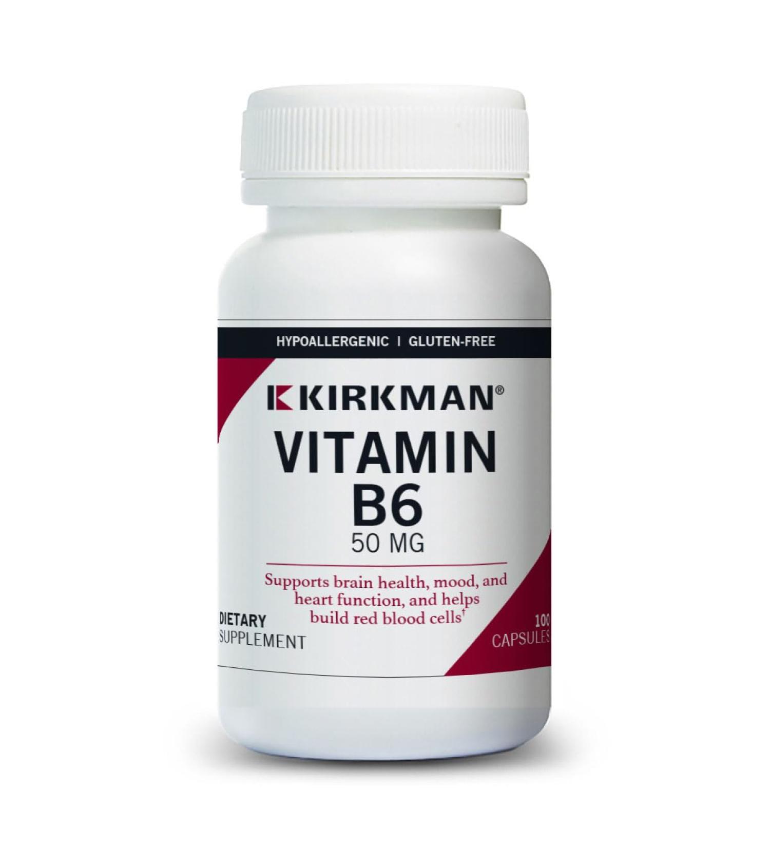 Kirkman Vitamin B-6 50 mg - Hypoallergenic || 100 Vegetarian Capsules || Gluten/Casein Free || Tested for More Than 950 Environmental contaminants. - Buy Online on GoSupps.com