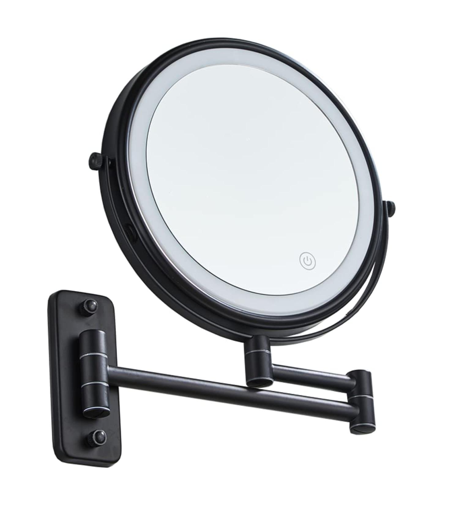 Gecious Black LED Makeup Mirror with 3 Color Lights 8 inch Double Sided 1X/7X Magnifying, 360 Rotation Vanity Mirror for Home Bathroom Shaving - Plug Powered - Buy Online on GoSupps.com