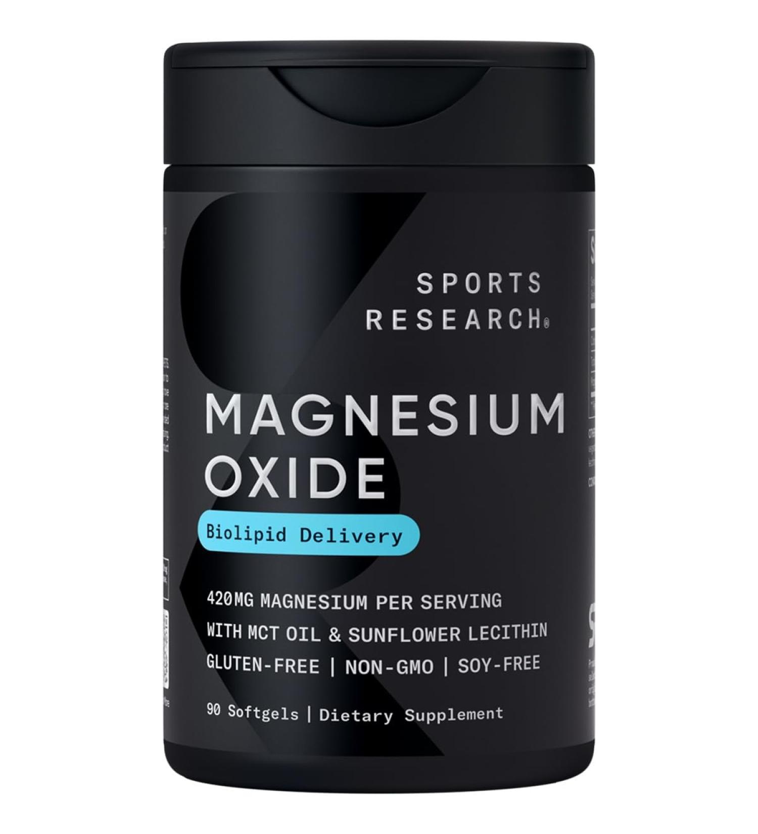 Sports Research Magnesium Oxide 420mg with Coconut MCT Oil - Magnesium Supplement for Muscle Nerve and Bone Support* - Gluten-Free Non-GMO - 90 Softgels - Buy Online on GoSupps.com