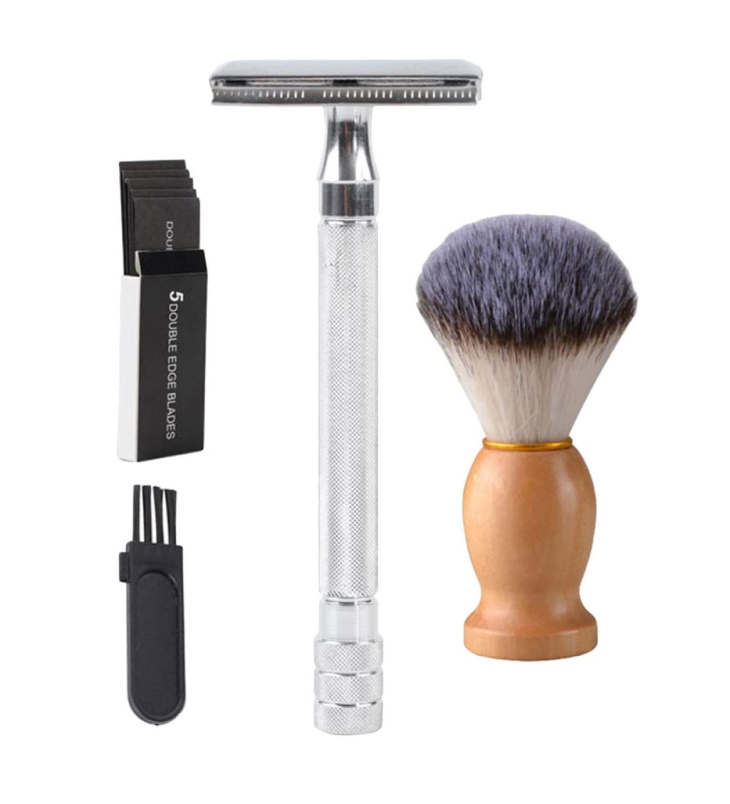 Fomiyes Manual Razor Set for Men - Precision Wet Shaving Metal Hairbrush & Safety Razor - Premium Grooming Kit - Buy Online on GoSupps.com
