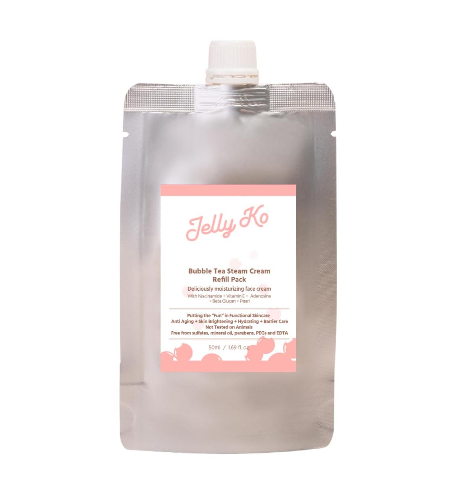 Jelly Ko Bubble Tea Steam Cream Refill & Travel Pack (50ml / 1.7 oz) Korean Moisturizer Pouch for Glass Skin K-Beauty Hydrating Face Cream Cruelty-Free & TSA-Friendly