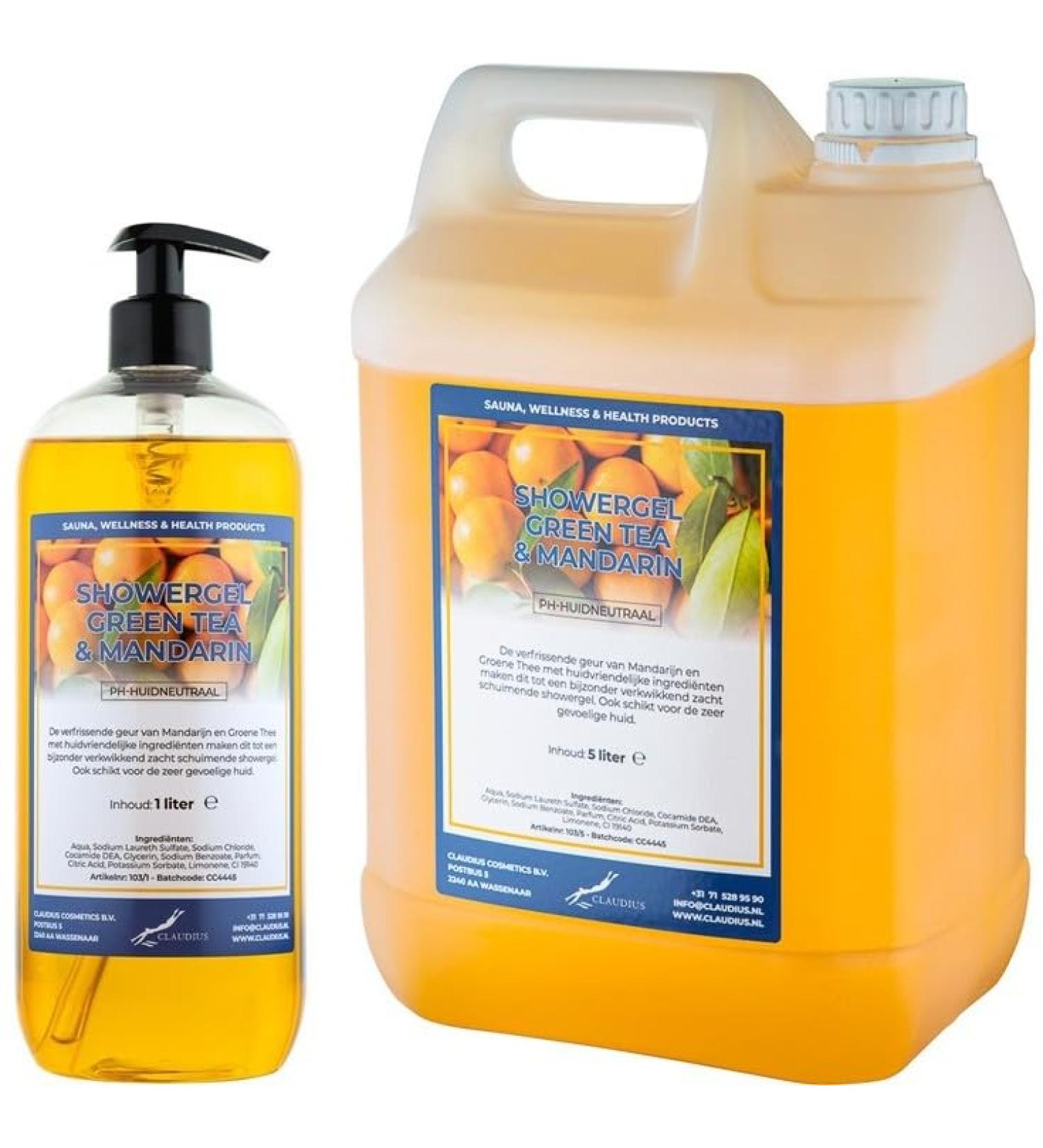 Claudius Showergel Green Tea & Mandarin 5 liters + 1 liter with pump transparent