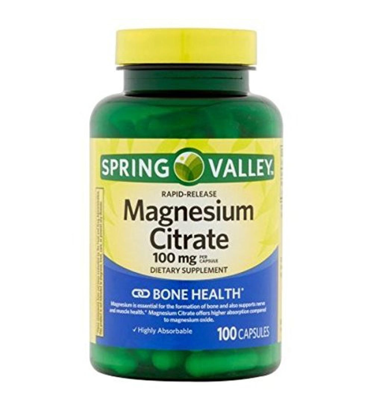 Spring Valley Magnesium Citrate 100mg - Fast-Acting 100 Capsules - Buy Online on GoSupps.com