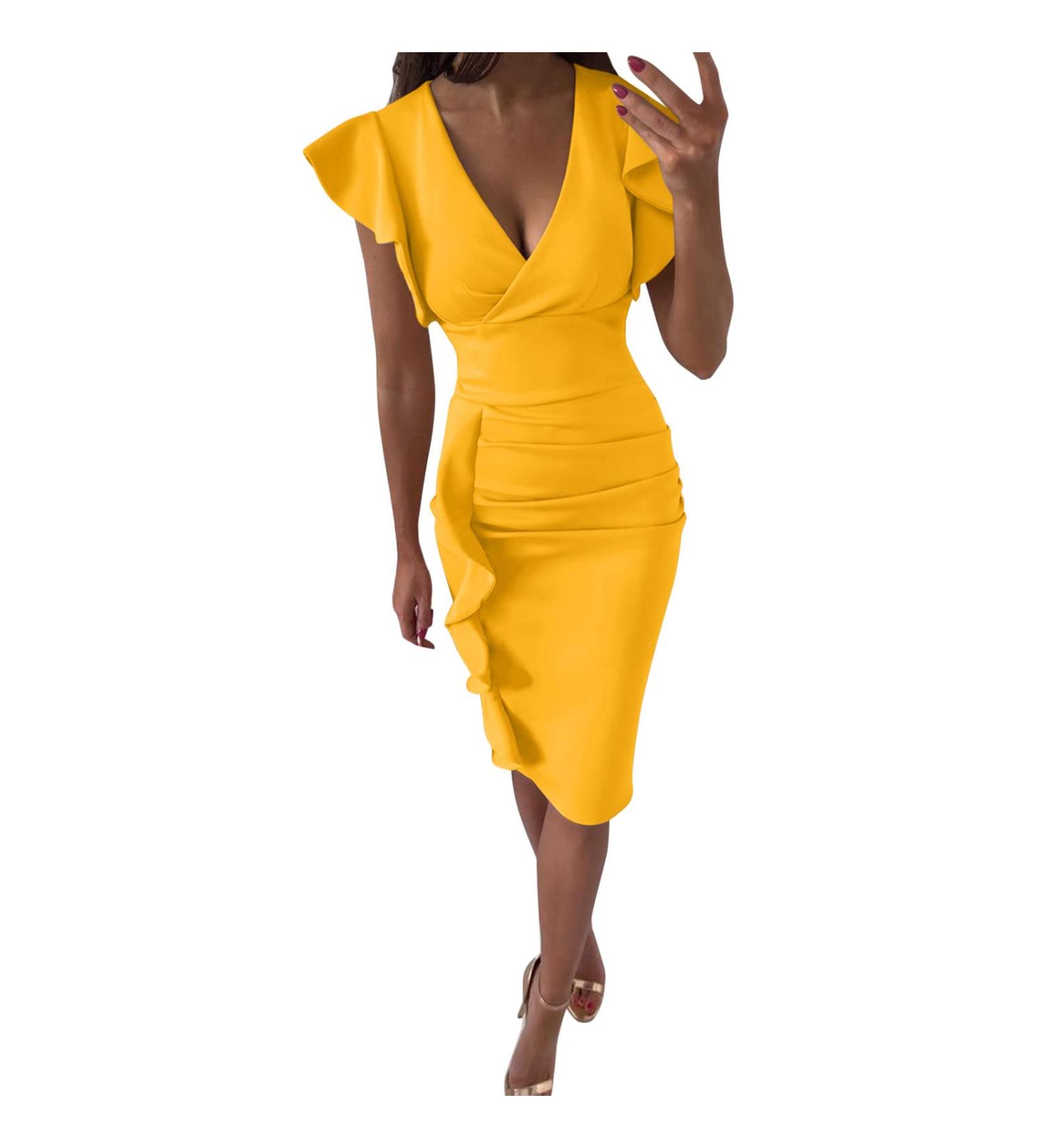 Briskyry V-Neck Floral Business Dress for Women - Elegant Summer Party Dress with Ruffled Hems & Bustier - Vintage Style Tight Fit - Buy Online on GoSupps.com