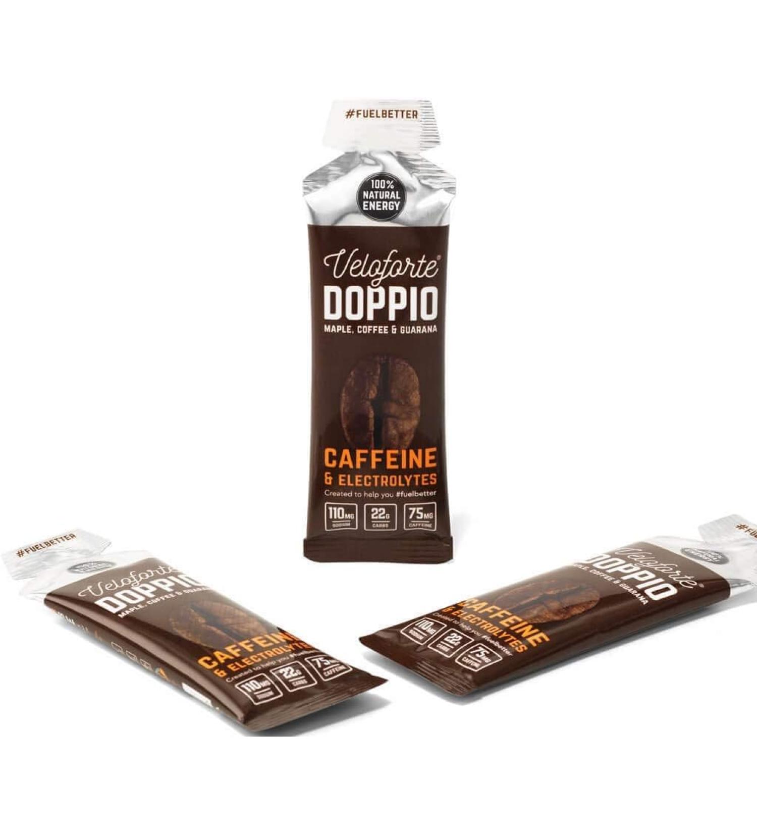 Veloforte Doppio Energy Gel Fast Releasing Energy 100% Natural & Delicious Energy Gels with 22g of Natural Energy and 75mg Caffeine Doppio Flavour (Maple Coffee & Guarana) - Buy Online on GoSupps.com