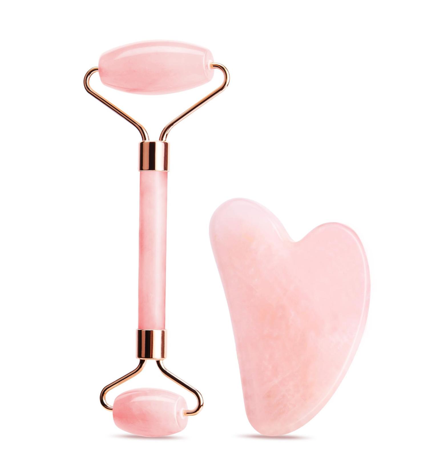 Uraqt Gua Sha & Facial Roller Set - Rosa Jade Stone Massager for Fine Lines & Glowing Skin | Perfect Valentine's Day Gift - Buy Online on GoSupps.com
