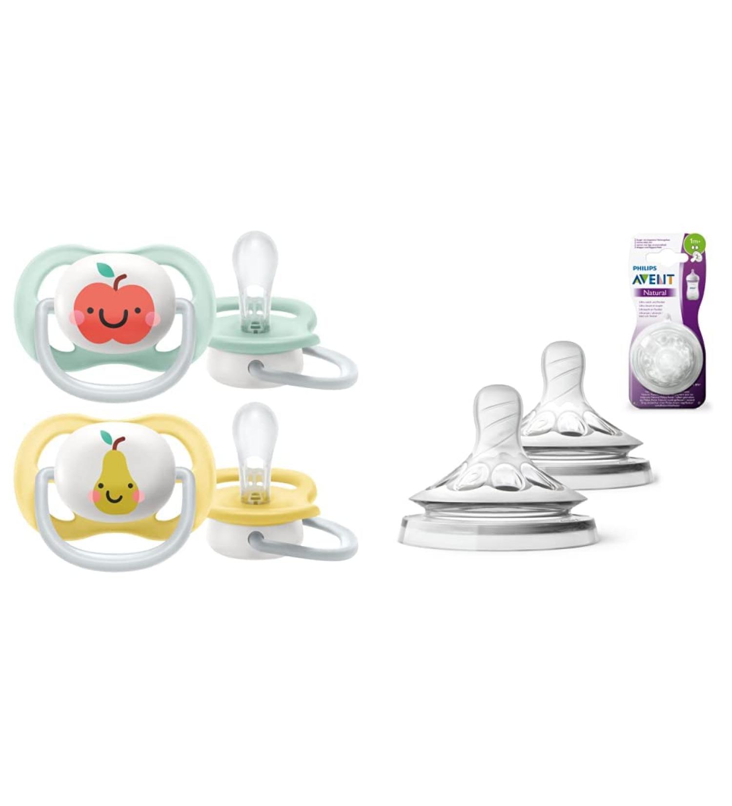 Philips Avent Ultra Air Pacifiers & Natural Soother Set - Jaw-Friendly BPA-Free 0-6 Months Sterilization Box Included | SCF080/17 & SCF042/27 - Buy Online on GoSupps.com