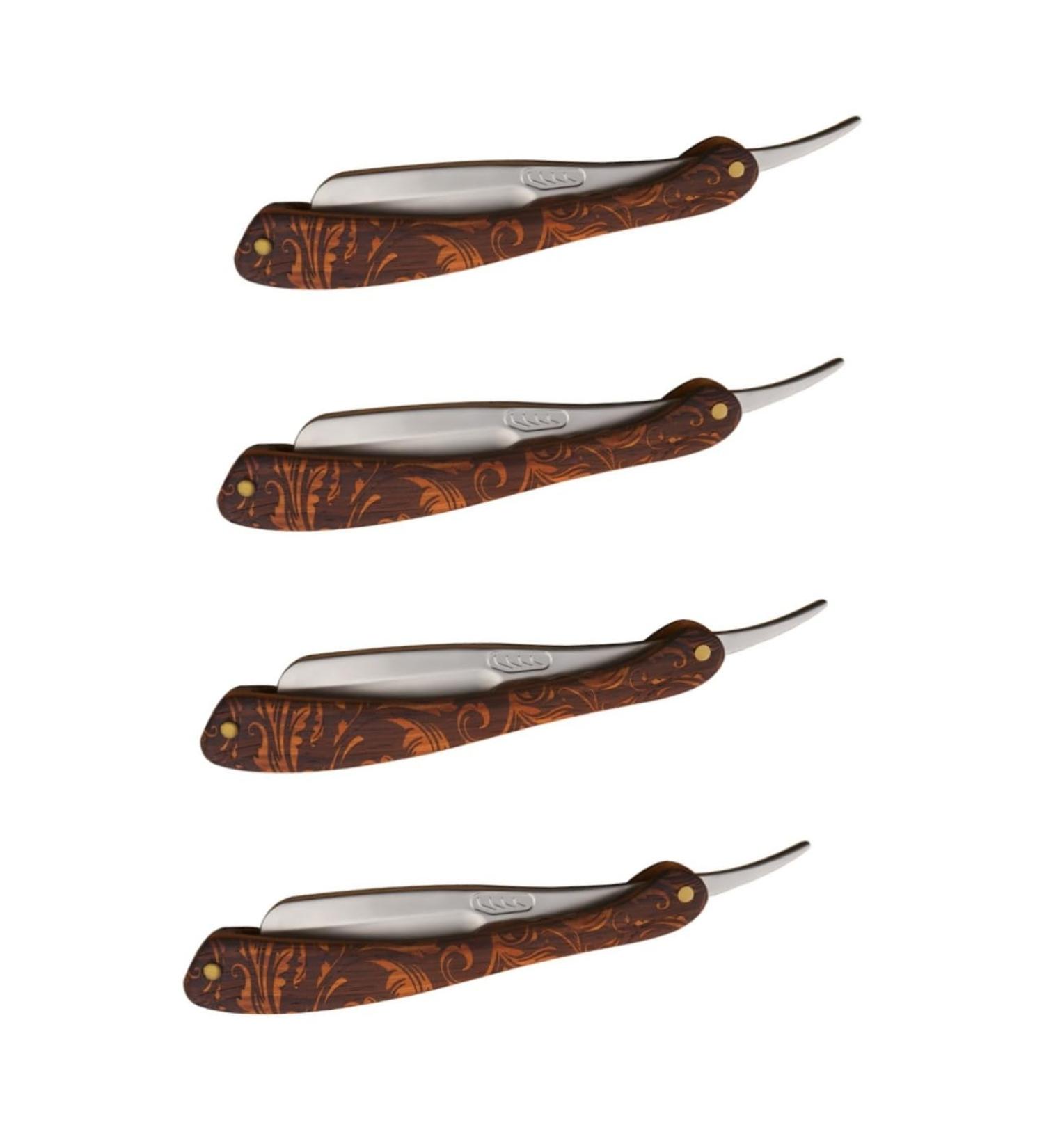 Minkissy Stainless Steel Hairdresser Razor Set - 4 Folding Blades for a Classic Straight Shave - Premium Hairdressing Tools - Buy Online on GoSupps.com