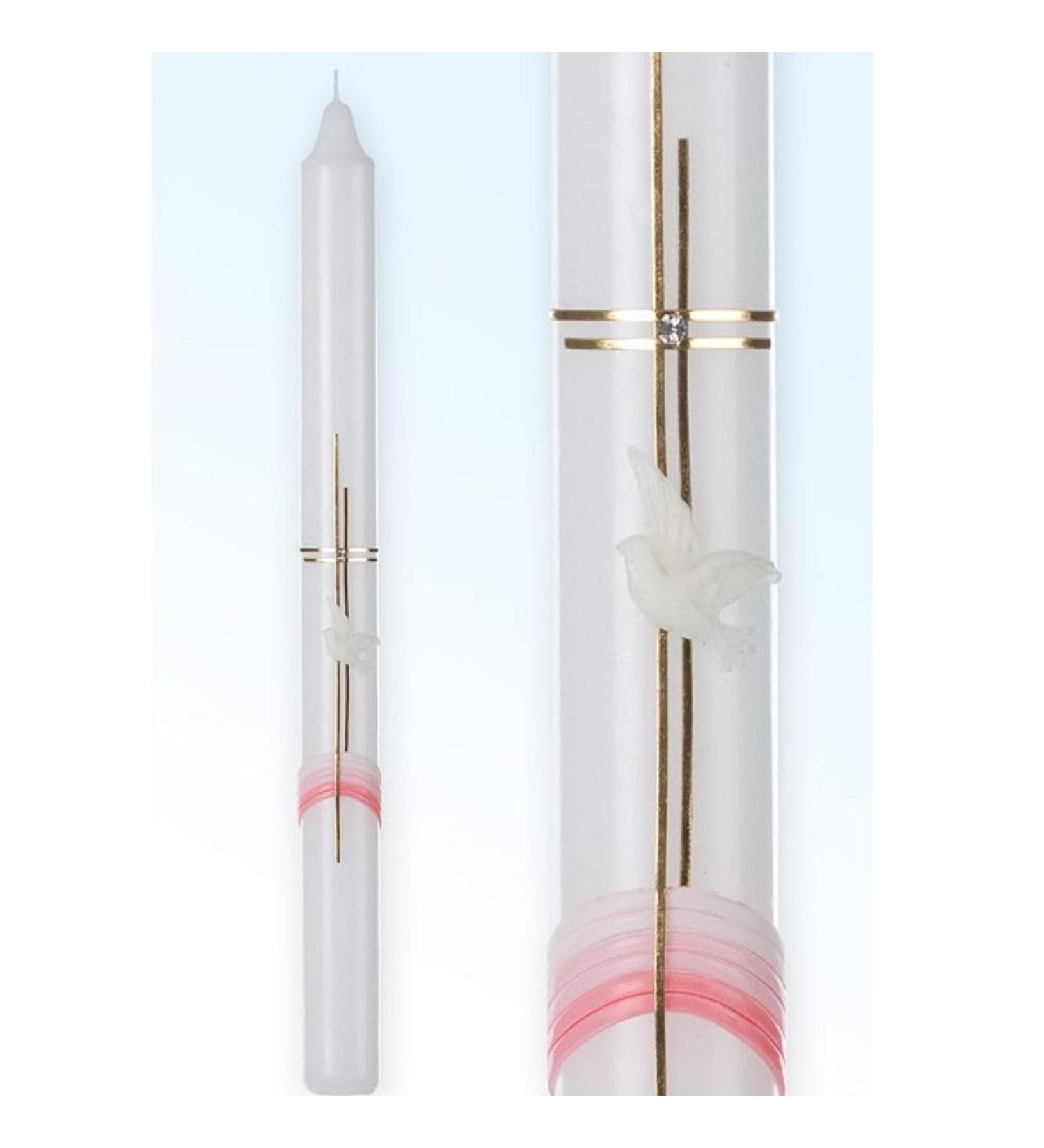 Communion candle baptism candle for girls 30/400 mm plain pink 8.7