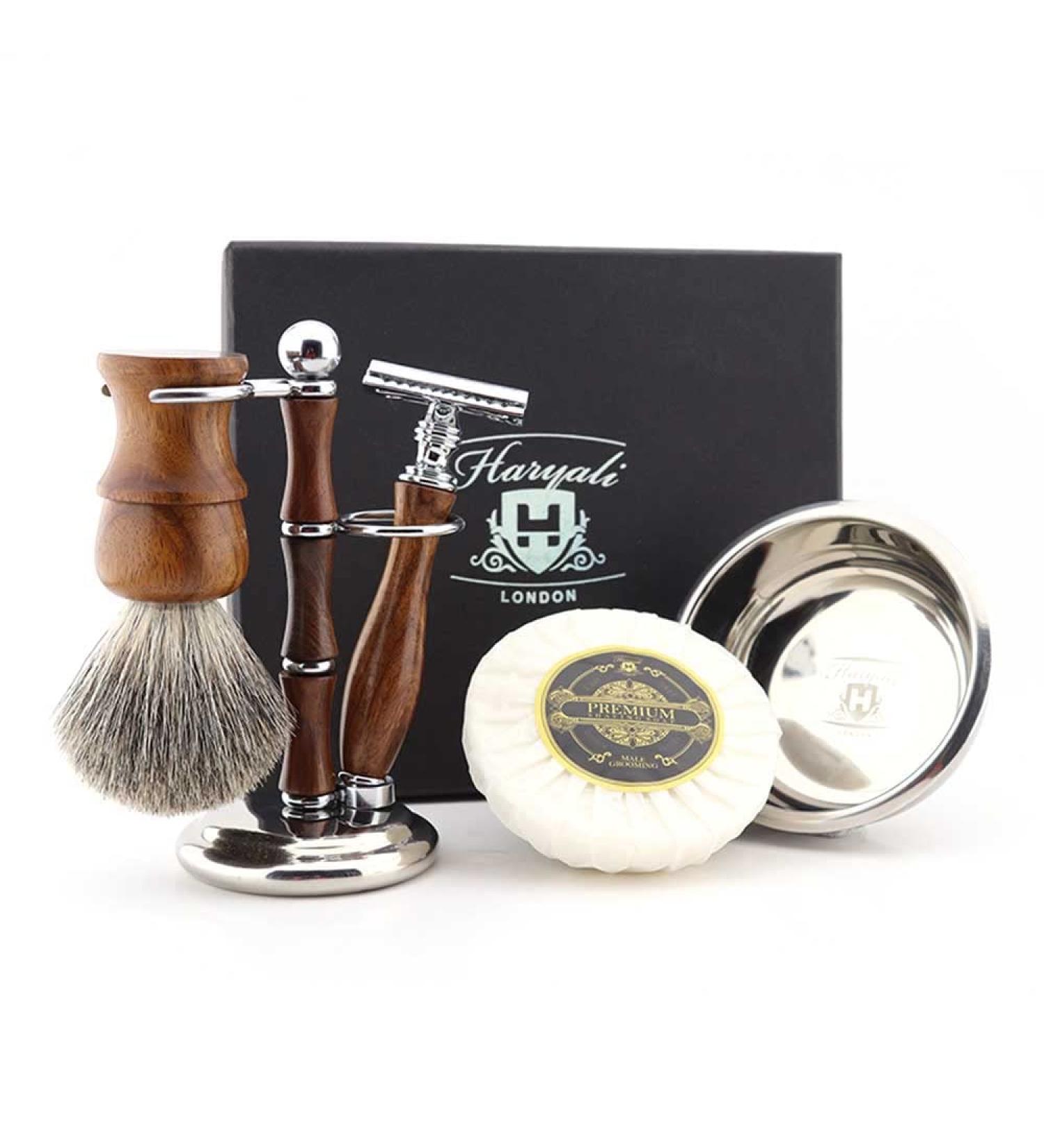 Haryali London 5-Part Razor Set | Sustainable Wooden Shaving Kit with Brushes Double-Edged Razor Soap & Bowl - Eco-Friendly Grooming - Buy Online on GoSupps.com