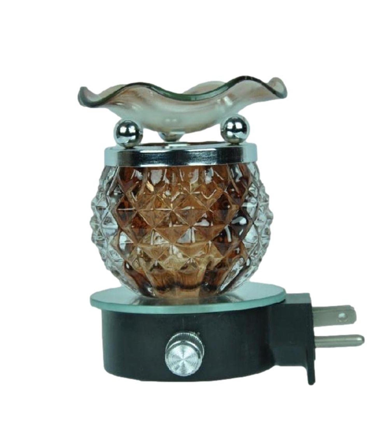Night Light Brown Glass Crystal-Look Aroma Plug in Oil Warmer with Free Fragrance Oil