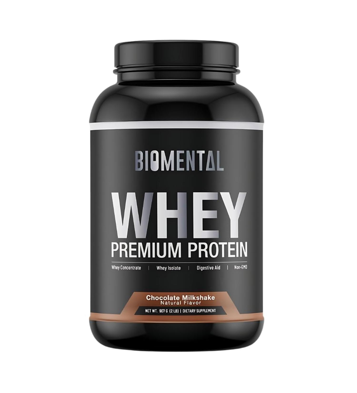 Biomental Chocolate Whey Protein Powder - Muscle Growth & Recovery - 2 lbs Premium Fitness Supplement - Zero Artificial Flavors & Sweeteners - Buy Online on GoSupps.com