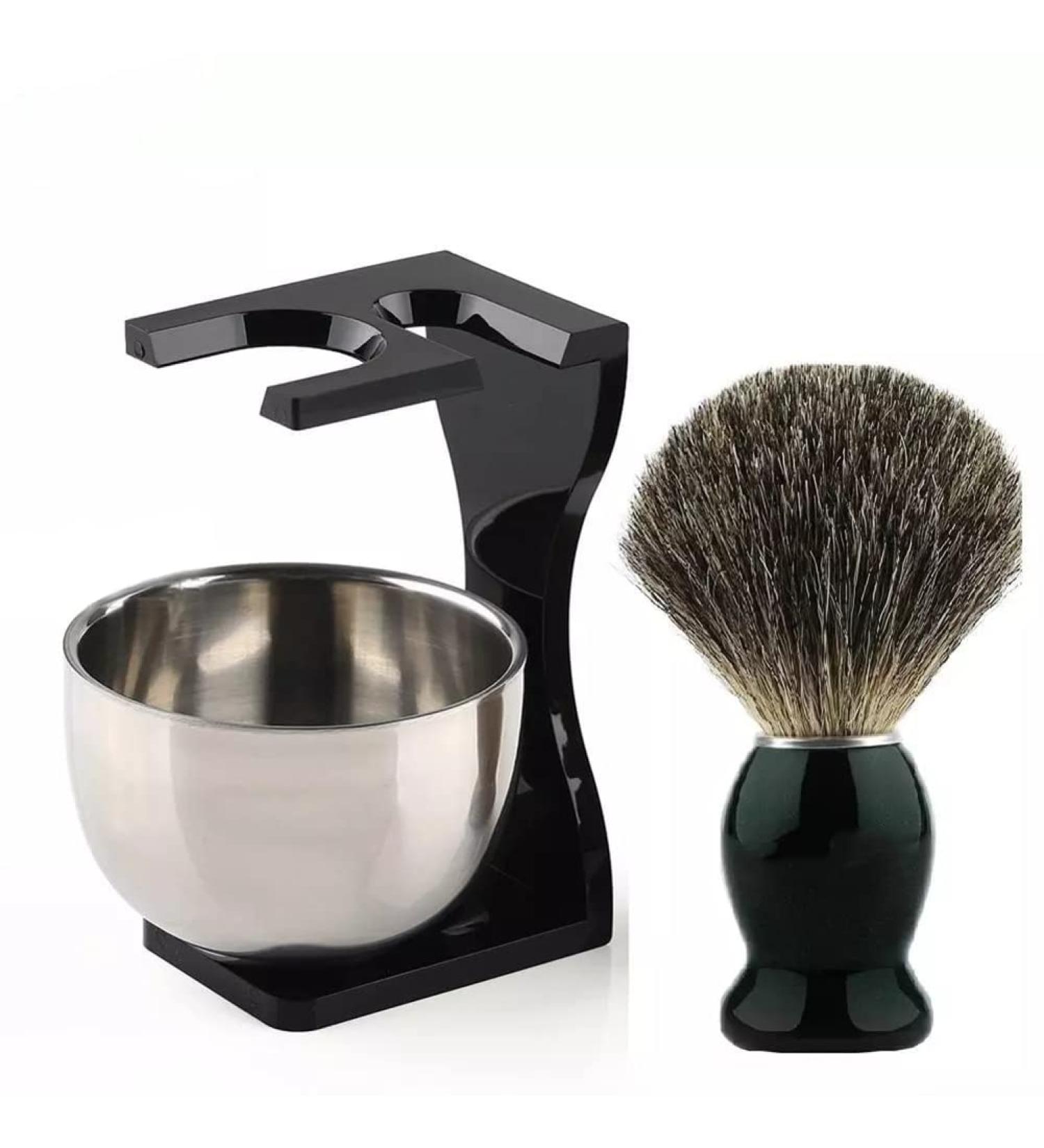 NSNT Exquisit Razor Brush Set for Men - 26mm Wooden Handle Stainless Steel Shell Clear Acrylic Stand - Perfect Gift for Wet Shaving - 8.2x12cm - International Shipping Available - Buy Online on GoSupps.com