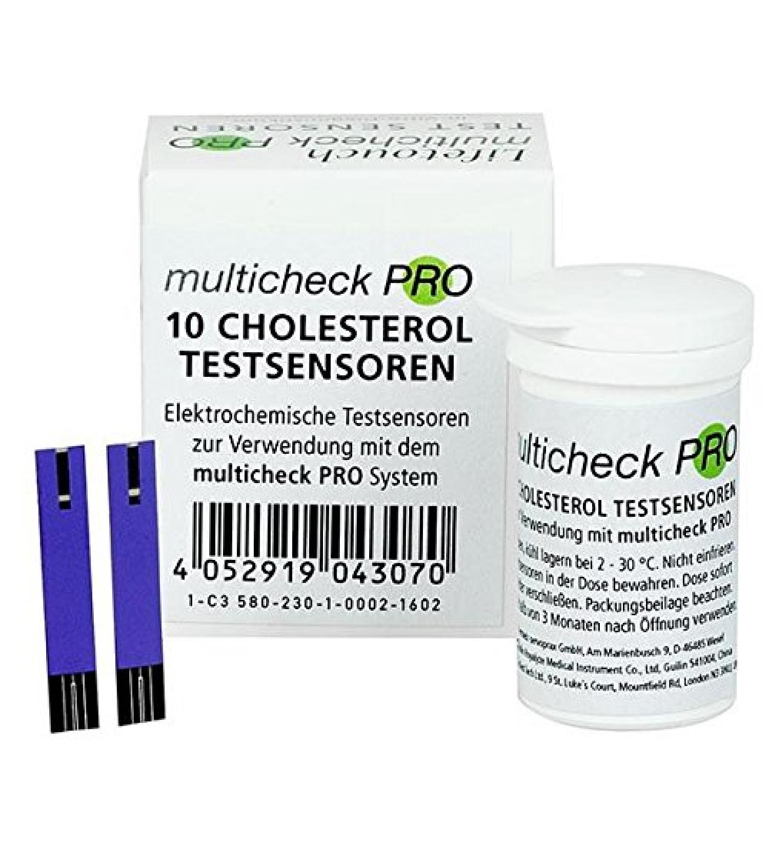 10 Cholesterol test sensors - C3 580 - Electrochemical test strips for use with the Lifetouch Multicheck Pro measuring device - Tests PZN 11304424
