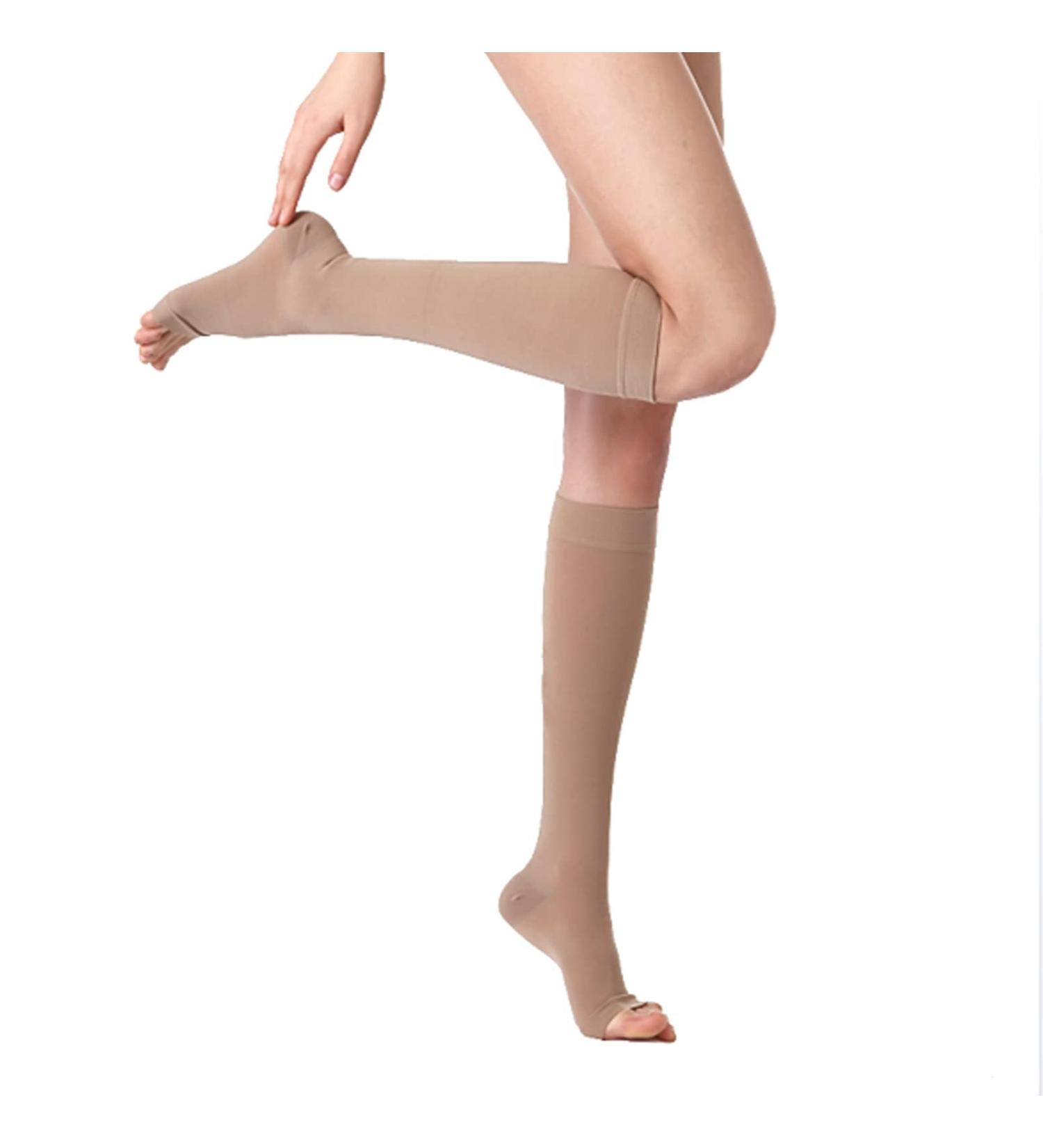 Buy Medical Calf Compression Sleeves | Footless Compression Socks for Varicose Veins Relief - 40-50 mmHg Open Toe - Buy Online on GoSupps.com