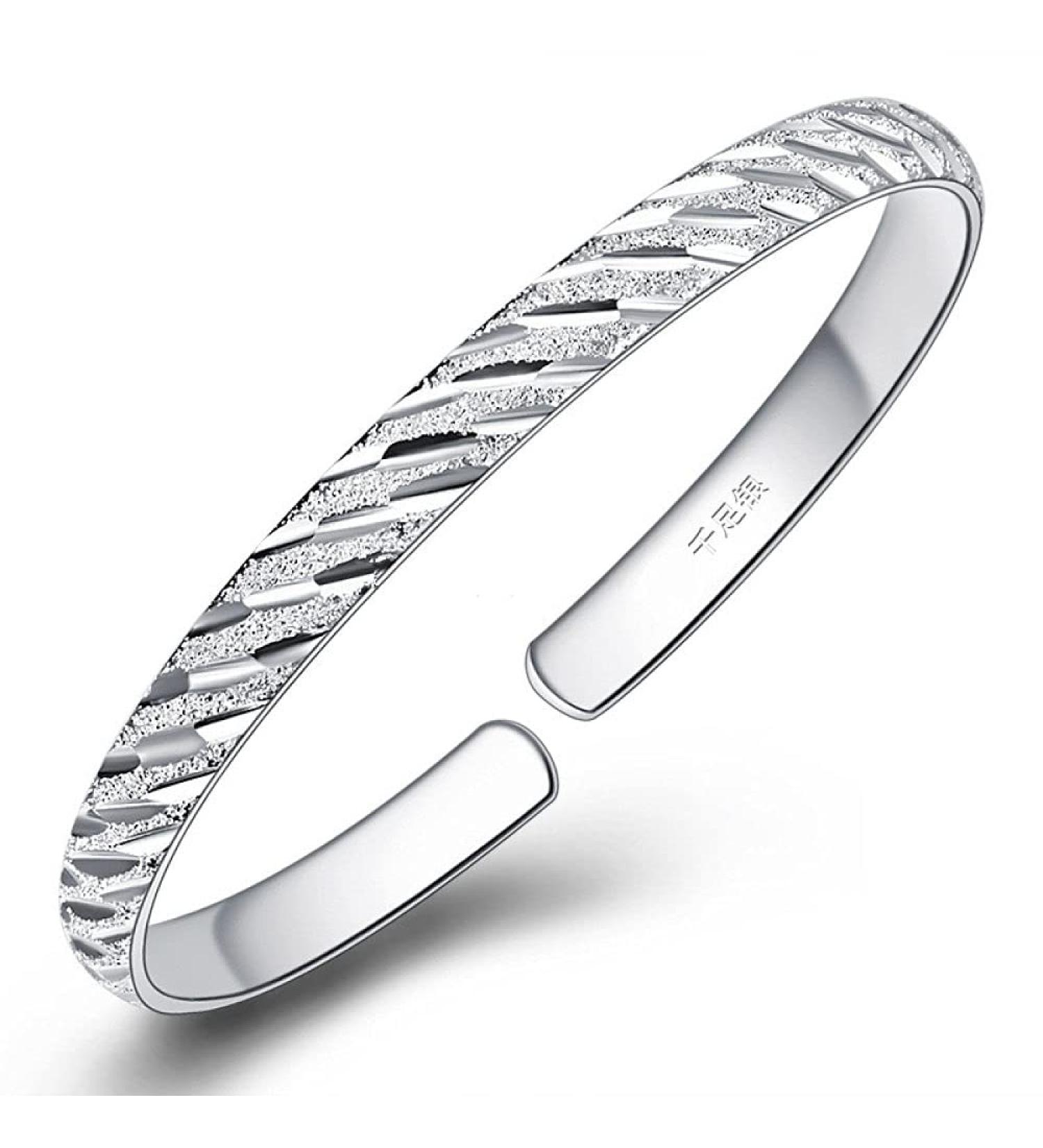 AVFORA Bracelets Bracelet Jewellery Anklets Women 925 Sterling Silver Bracelet Hand Carve Matte Twill Cuff Bangle Classic Bracelet Ladies Silver Jewellery Birthday Gifts F - Buy Online on GoSupps.com