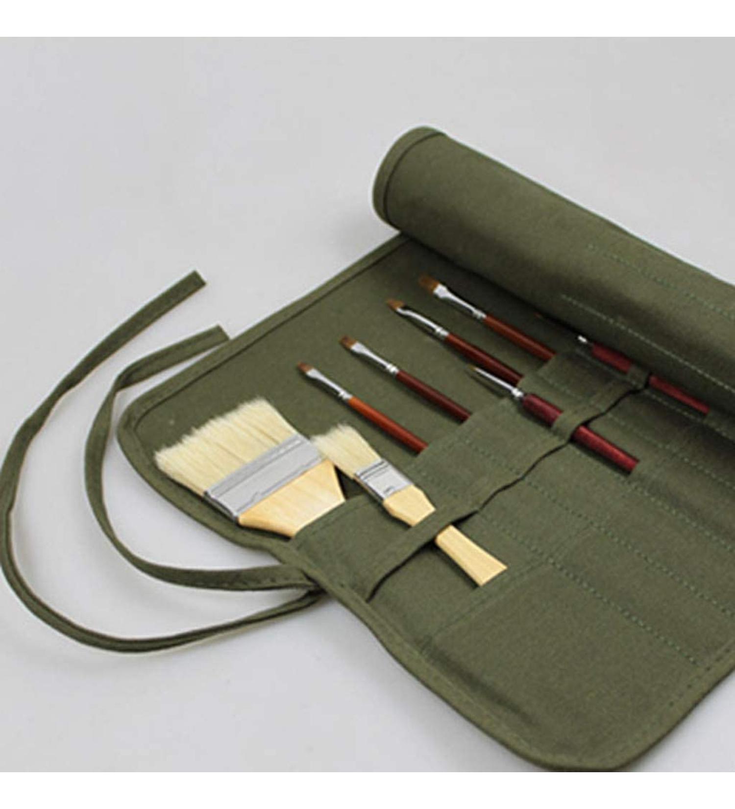 Canvas Paint Brush Holder Roll Up Organizer Bag - 30 Slot Storage Case for Artist Acrylic, Oil, Watercolor - Army Green - Buy Online on GoSupps.com