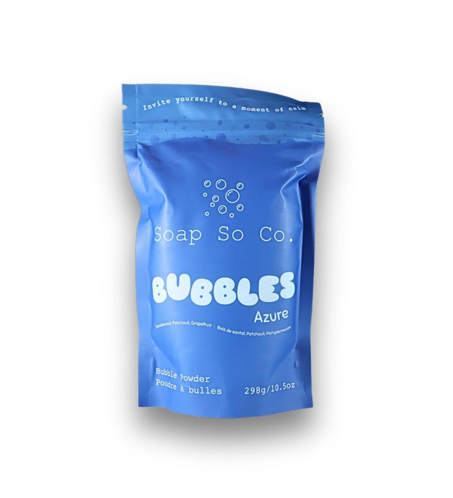 Soap So Co. Bubble Bath Powder Azure - Sandalwood Patchouli and Grapefruit Scent | Long-lasting Bubbles | Vegan | Paraben free | Phthalate free | Cruelty free | Made in Canada | 298g - Buy Online on GoSupps.com