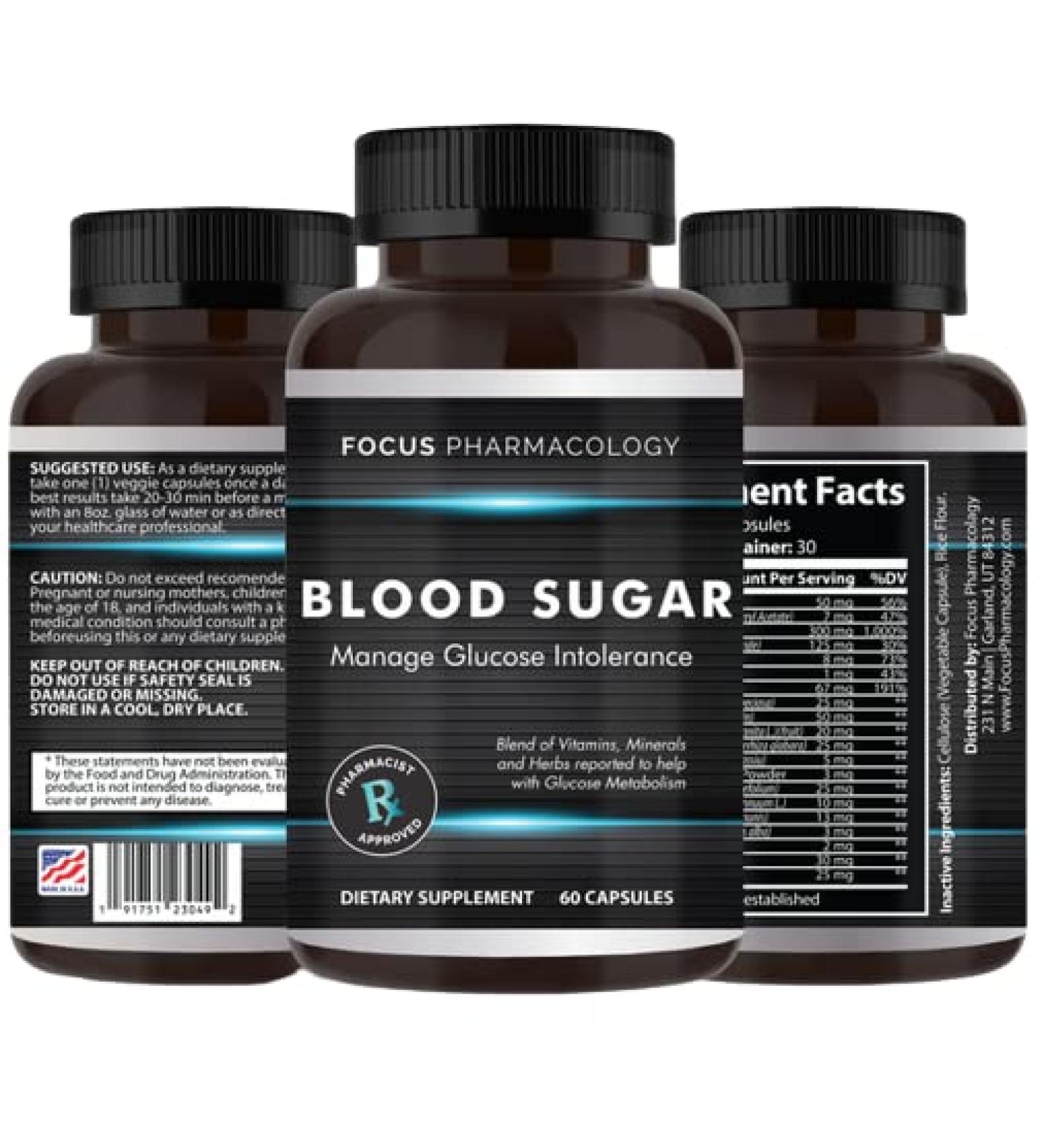 Focus Pharmacology Blood Sugar Blend Supplement - Diabetes Support with Chromium - Heritage Glucose Monitor - Buy Online on GoSupps.com