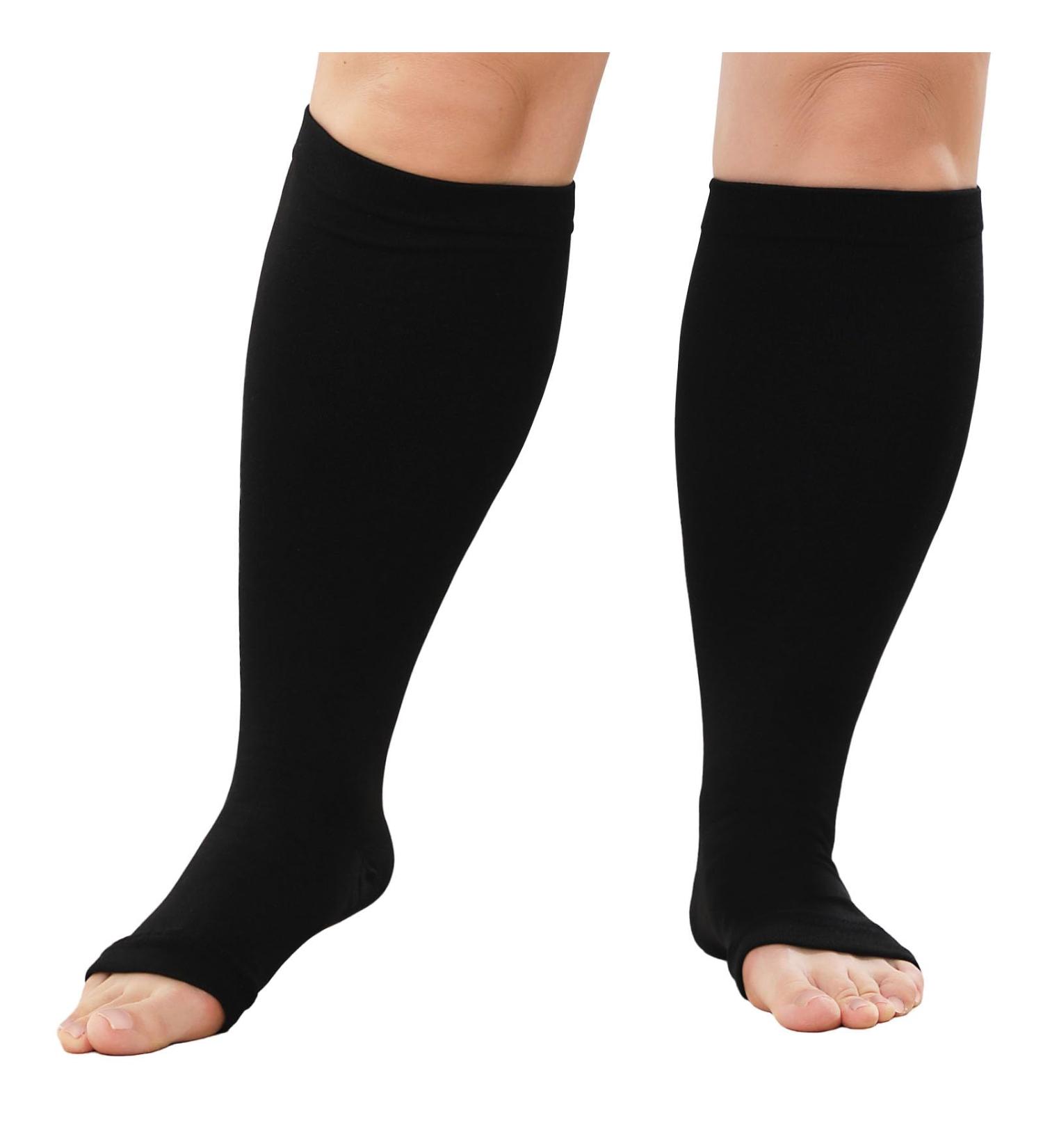 Shop Lofir Medical Compression Stockings | Open Toe Knee-High 20-30 mmHg Support Socks for Women & Men - XXL Black & Skin Tone - Buy Online on GoSupps.com